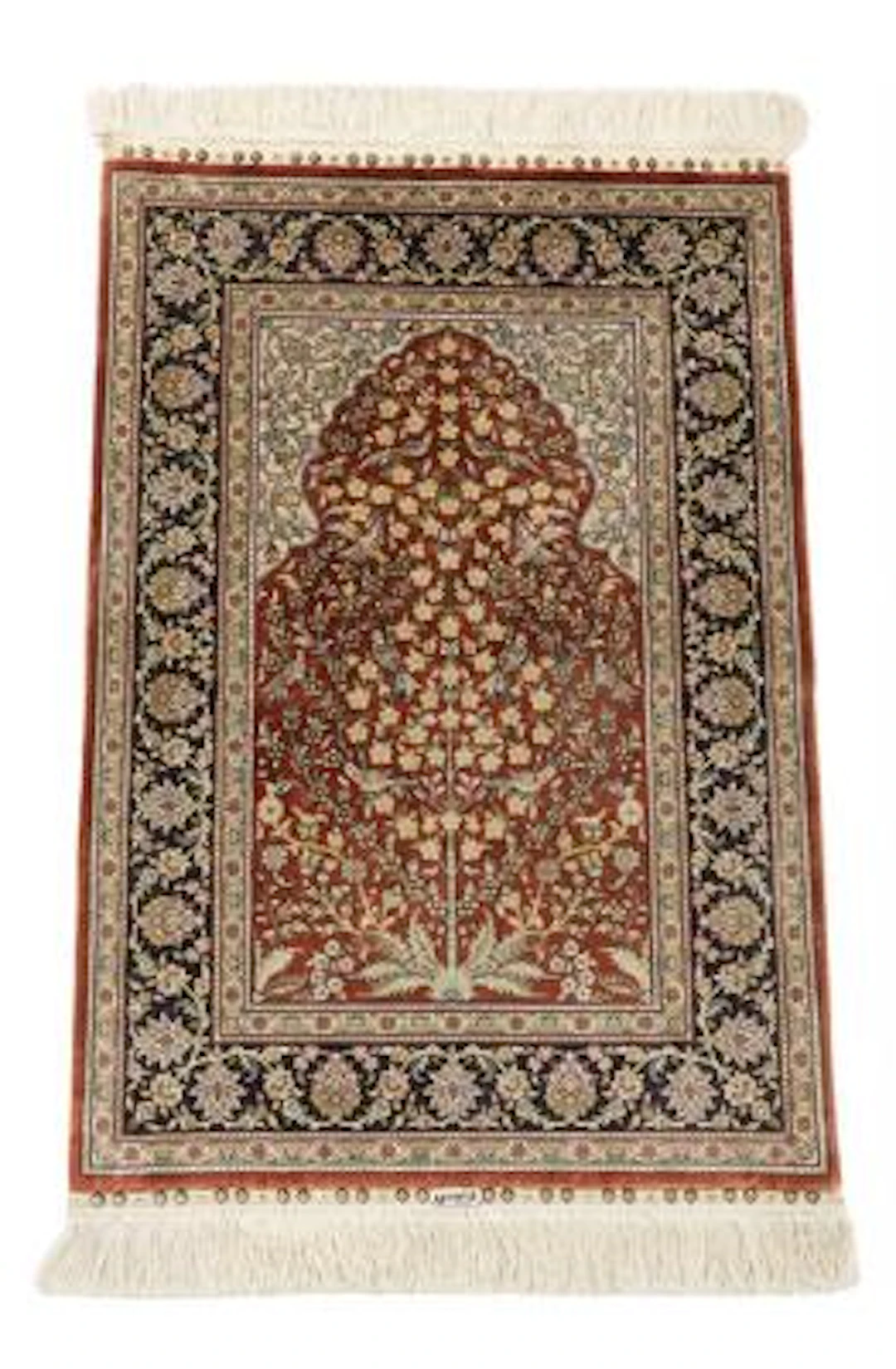 Signed Turkish silk carpet in classical Hereke style, niche design