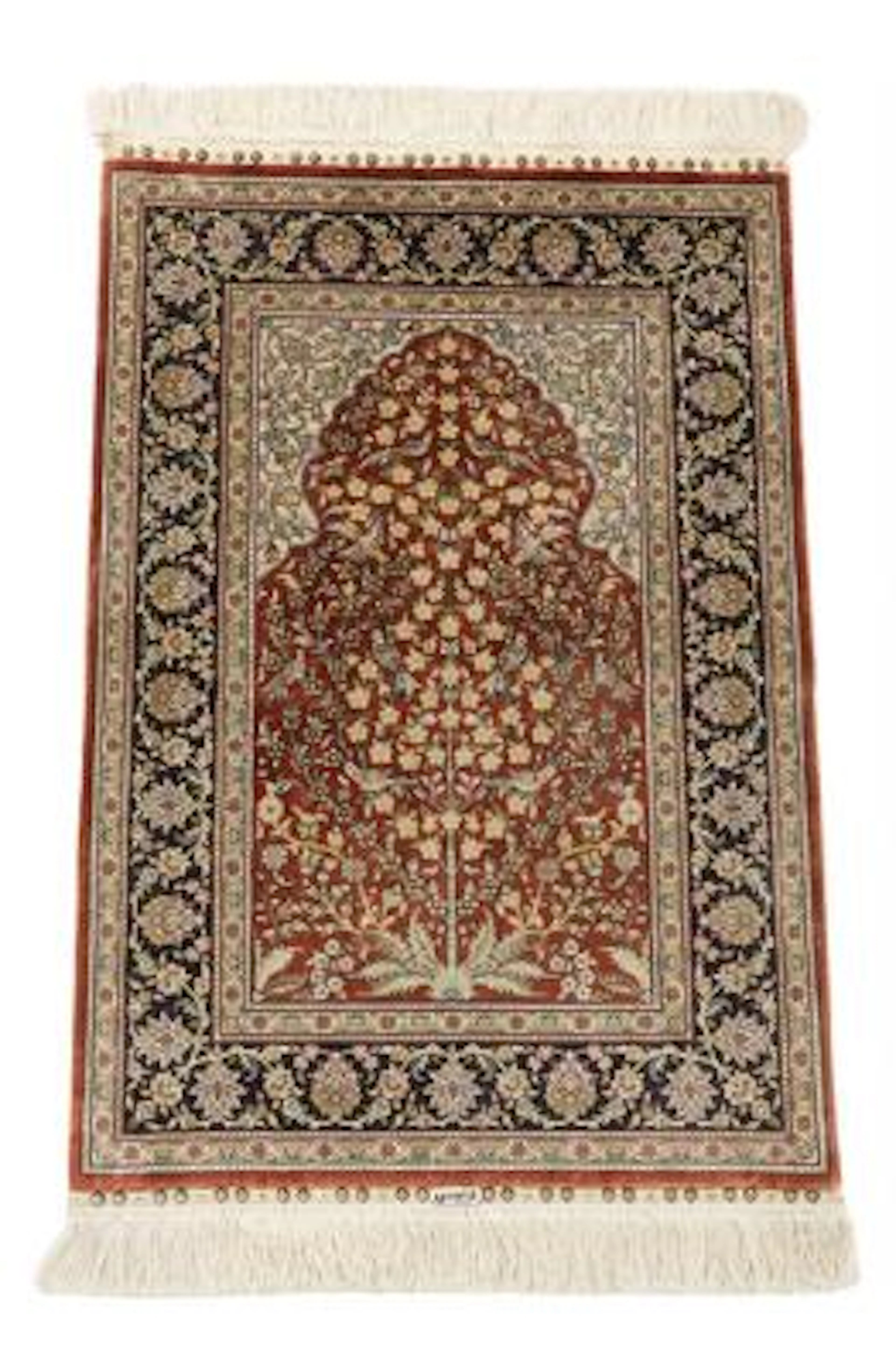 Signed Turkish silk carpet in classical Hereke style, niche design