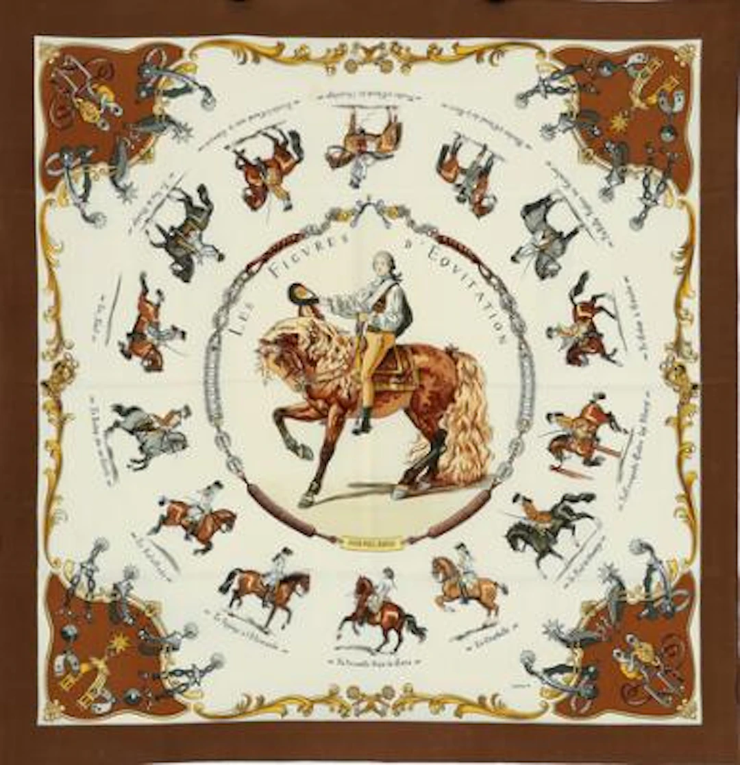 Hermès: A silk scarf with motif "Les Figures d'Équitation" by Philippe