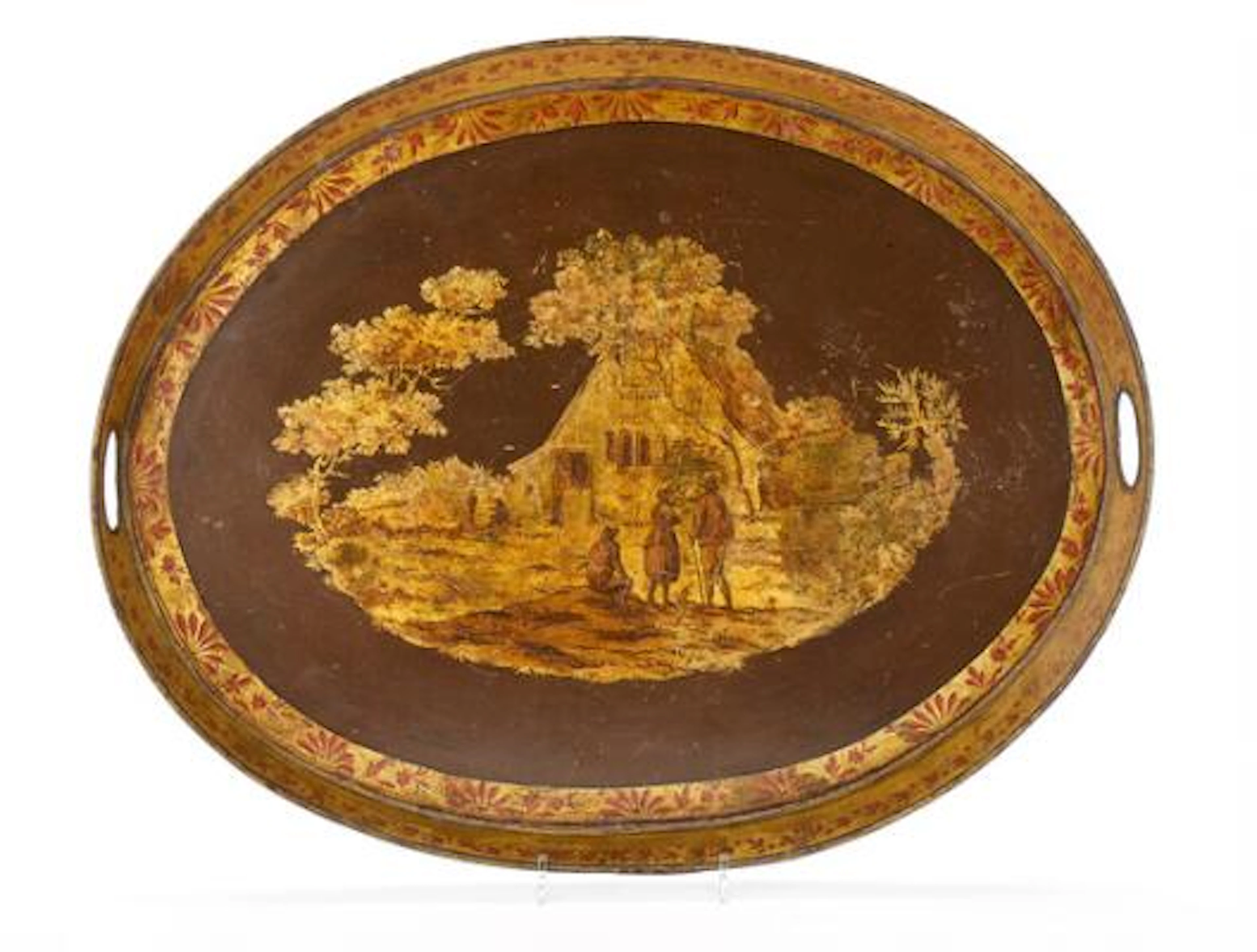 Late Victorian tray of painted metal. Second half of the 19th century.