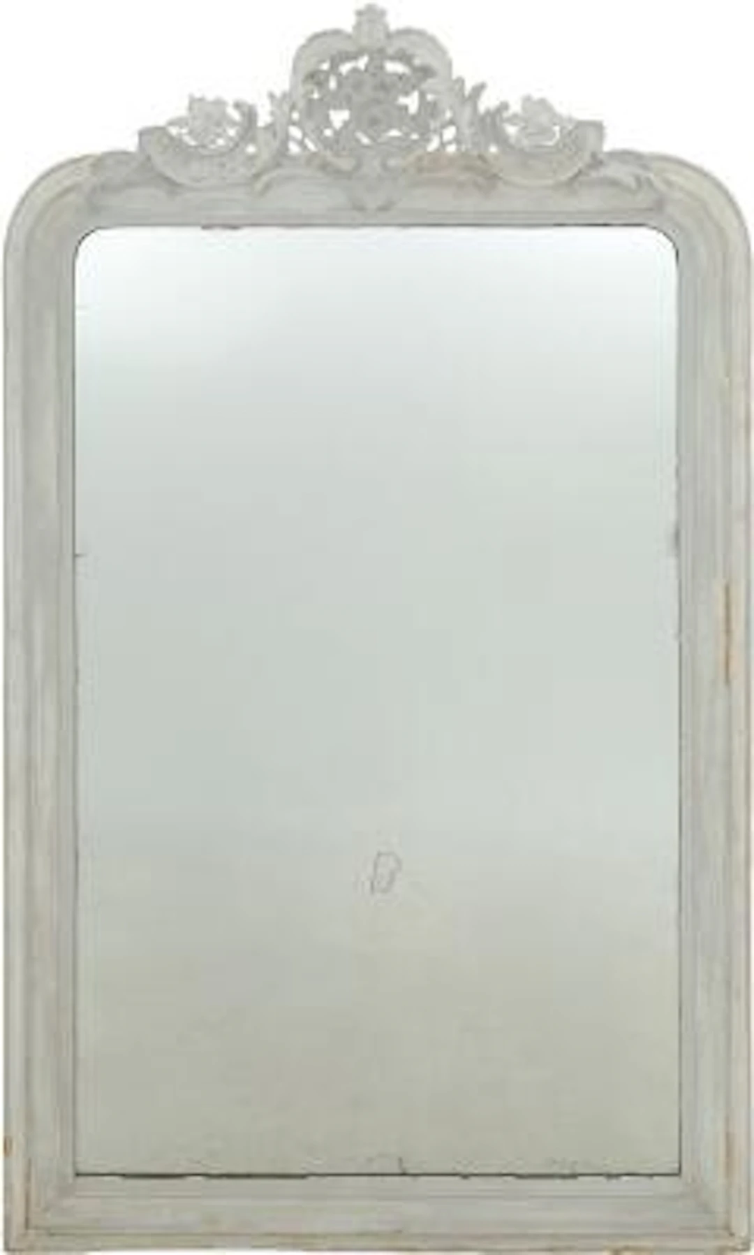A large French chimney mirror of white-painted wood, c. 1900. 184