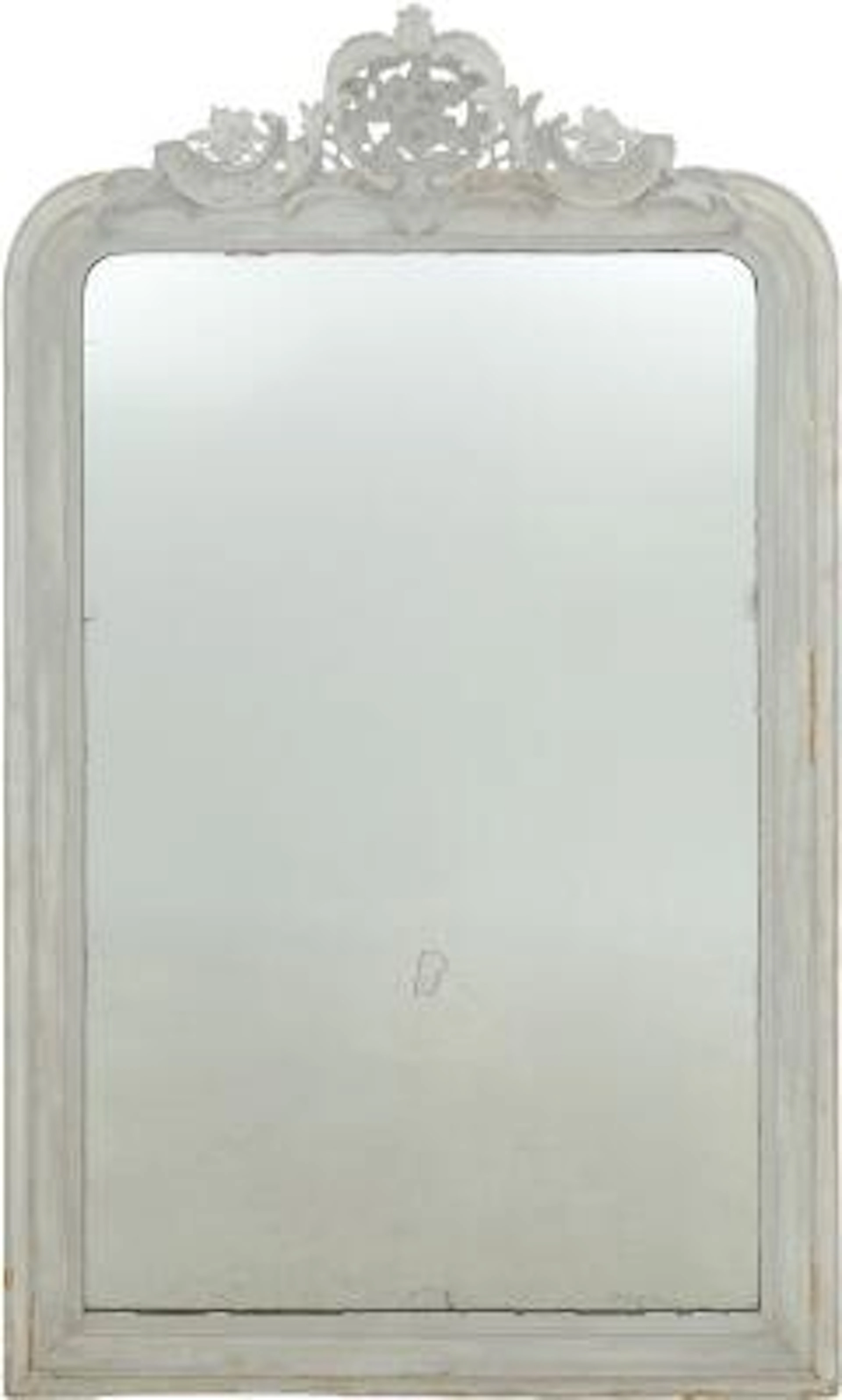A large French chimney mirror of white-painted wood, c. 1900. 184