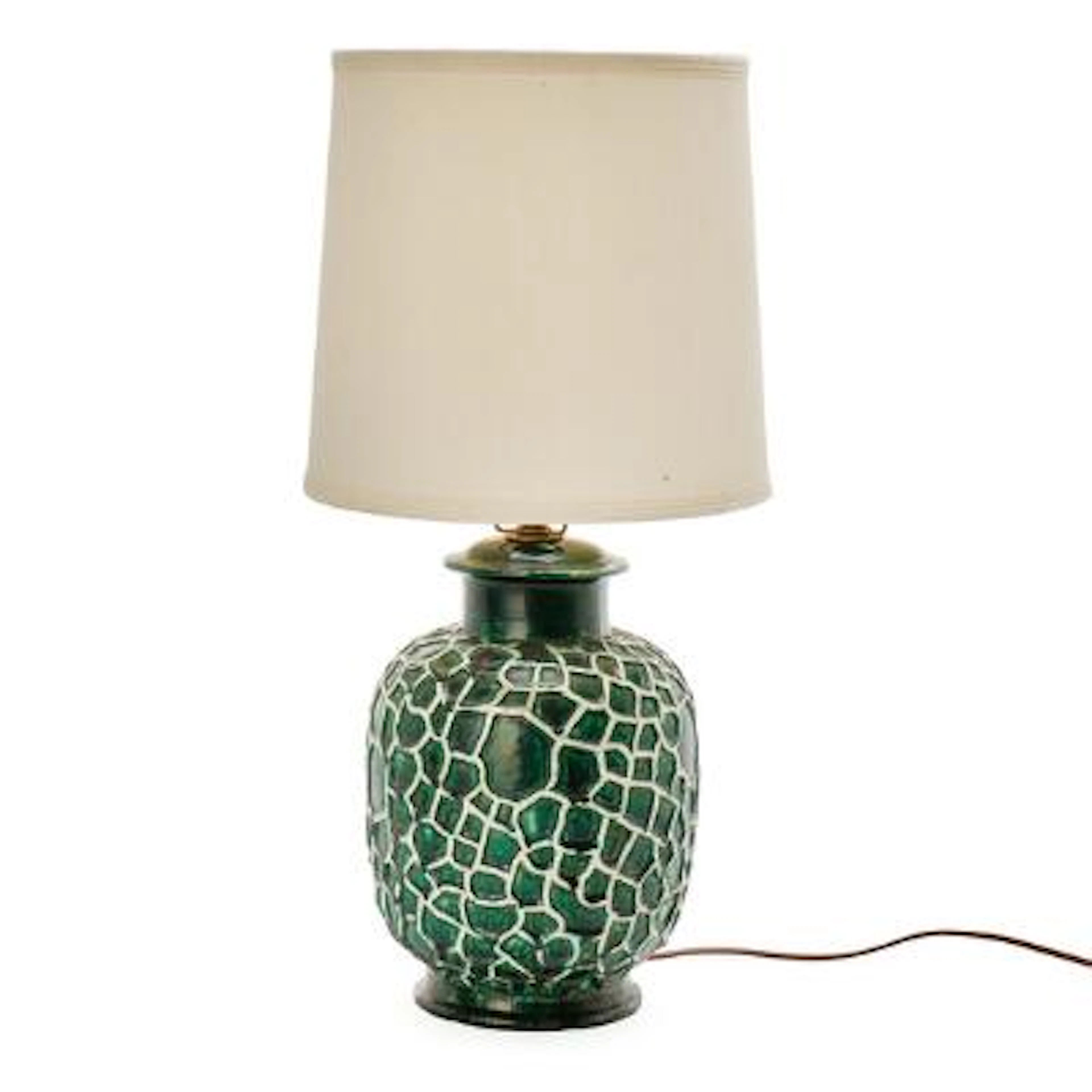 Unknown design: Earthenware table lamp modelled with relief patterns.