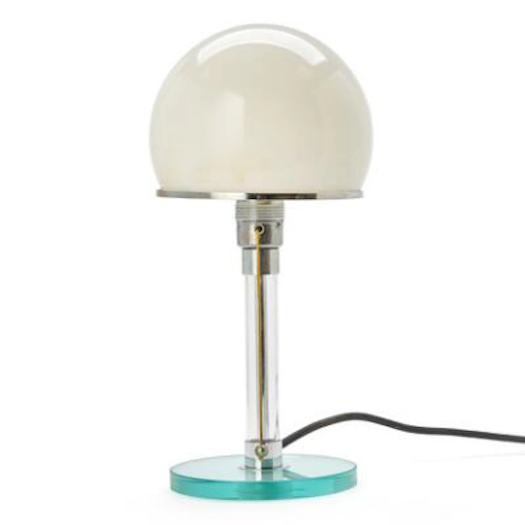 Wilhelm Wagenfeld, Carl Jacob Jucker: Table lamp in glass and nickel-plated