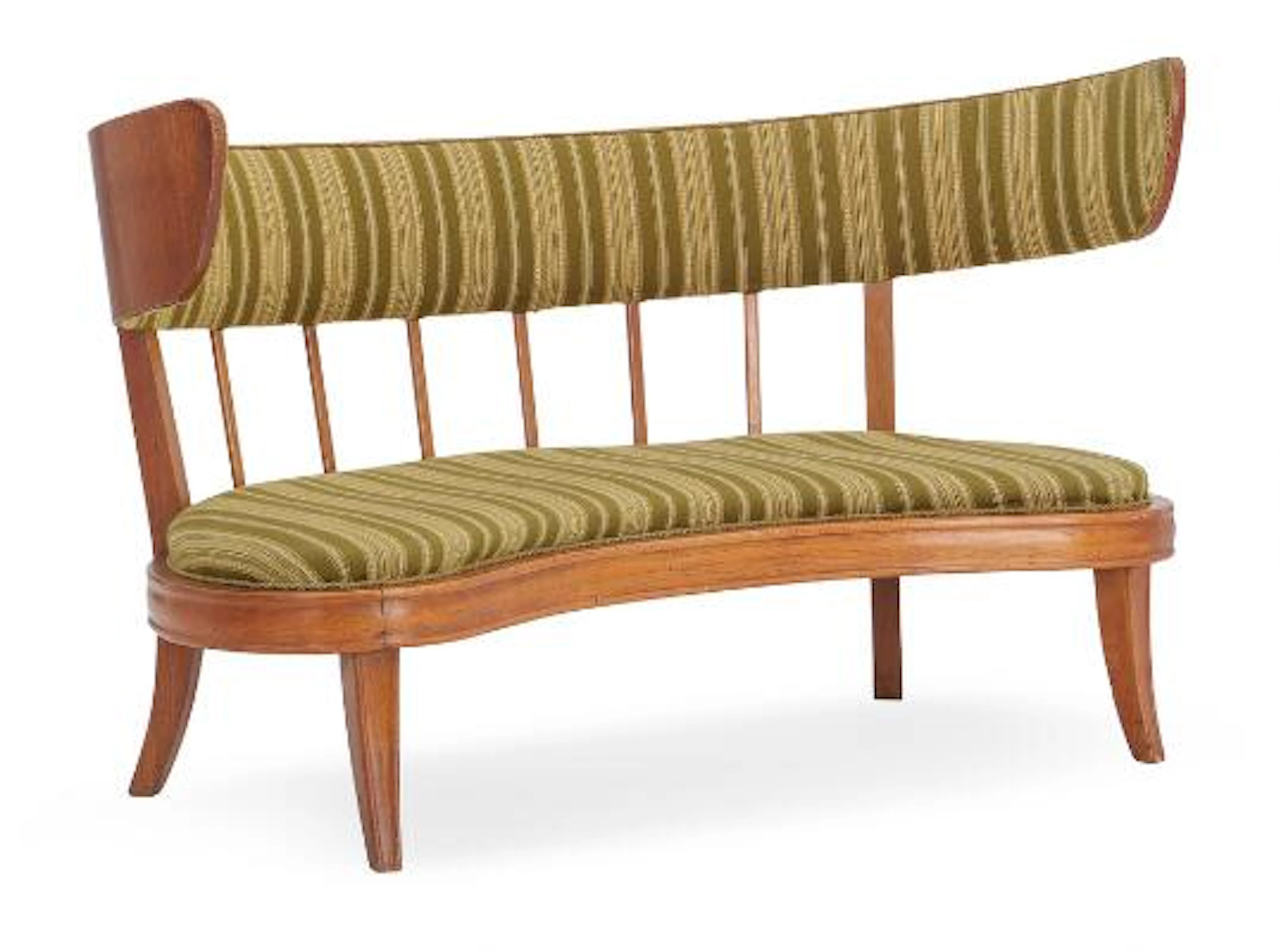 Danish cabinetmaker: Freestanding, curved sofa with oak frame. Seat