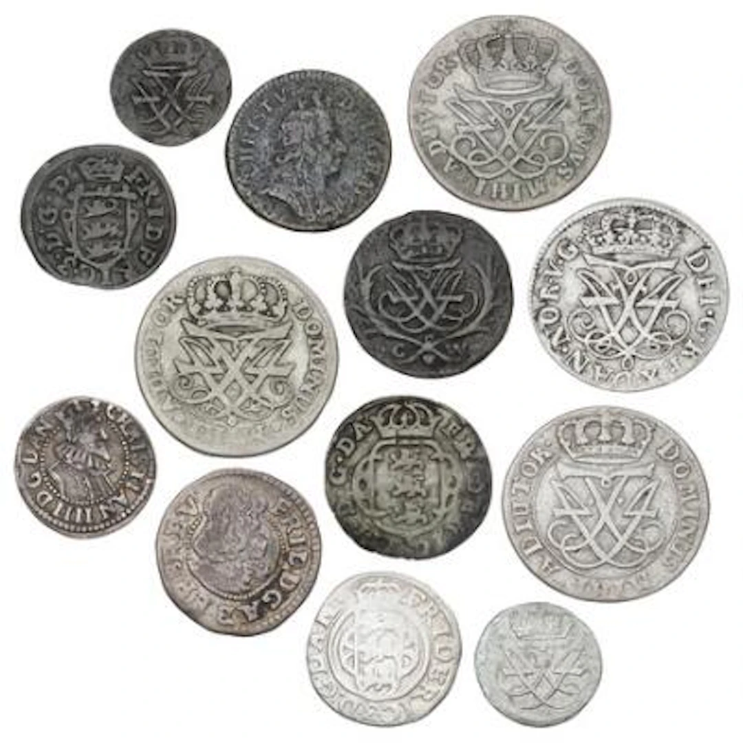 Christian IV–Frederik IV, collection of coins, in total 13 pcs – Bruun