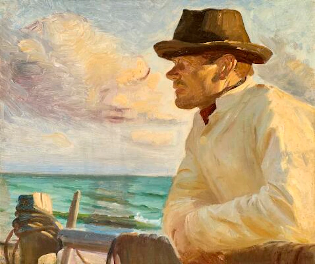 Michael Ancher: The fisherman Christoffer on the beach. Signed M.