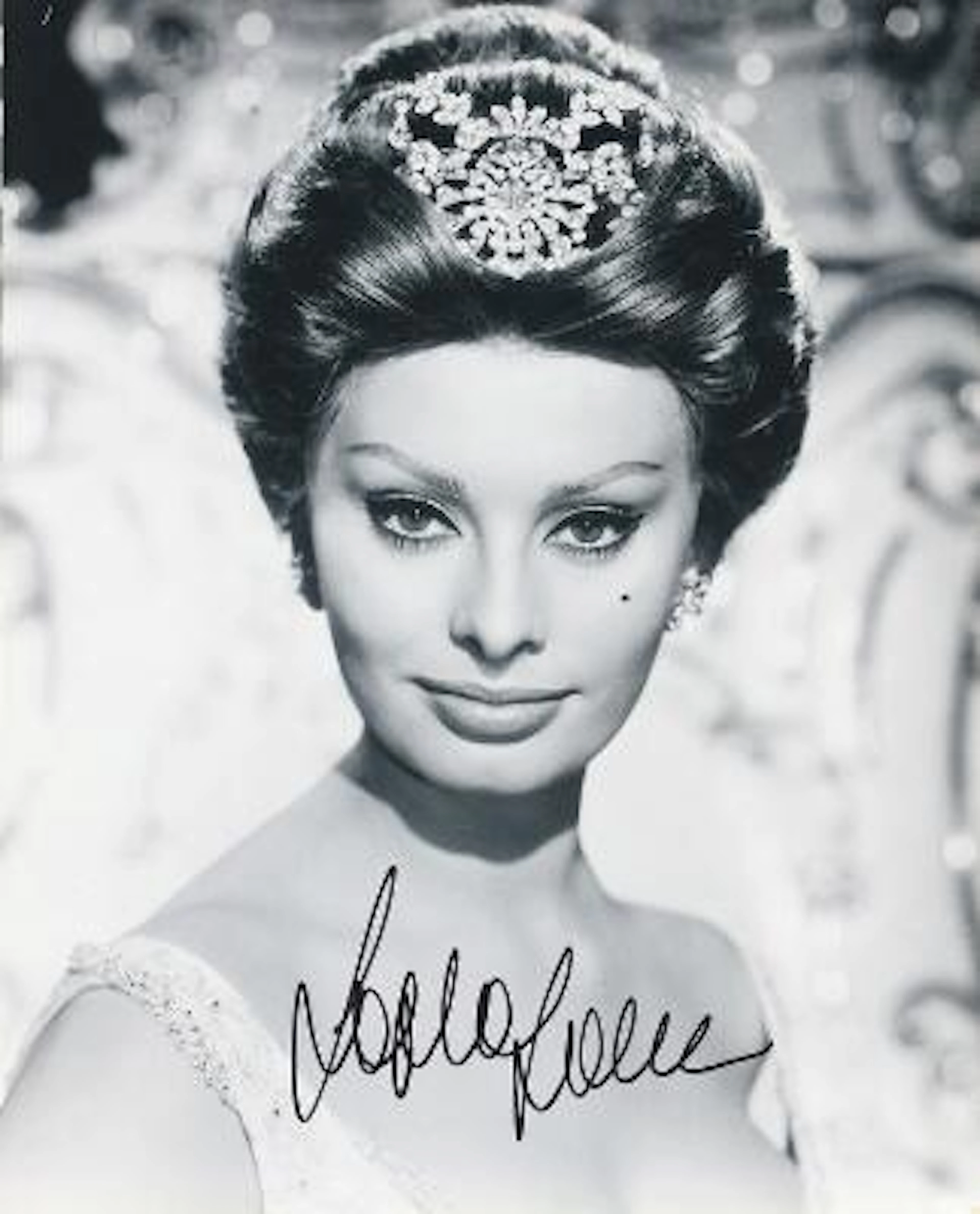 Signed black-and-white still photograph of Italian actress Sophia