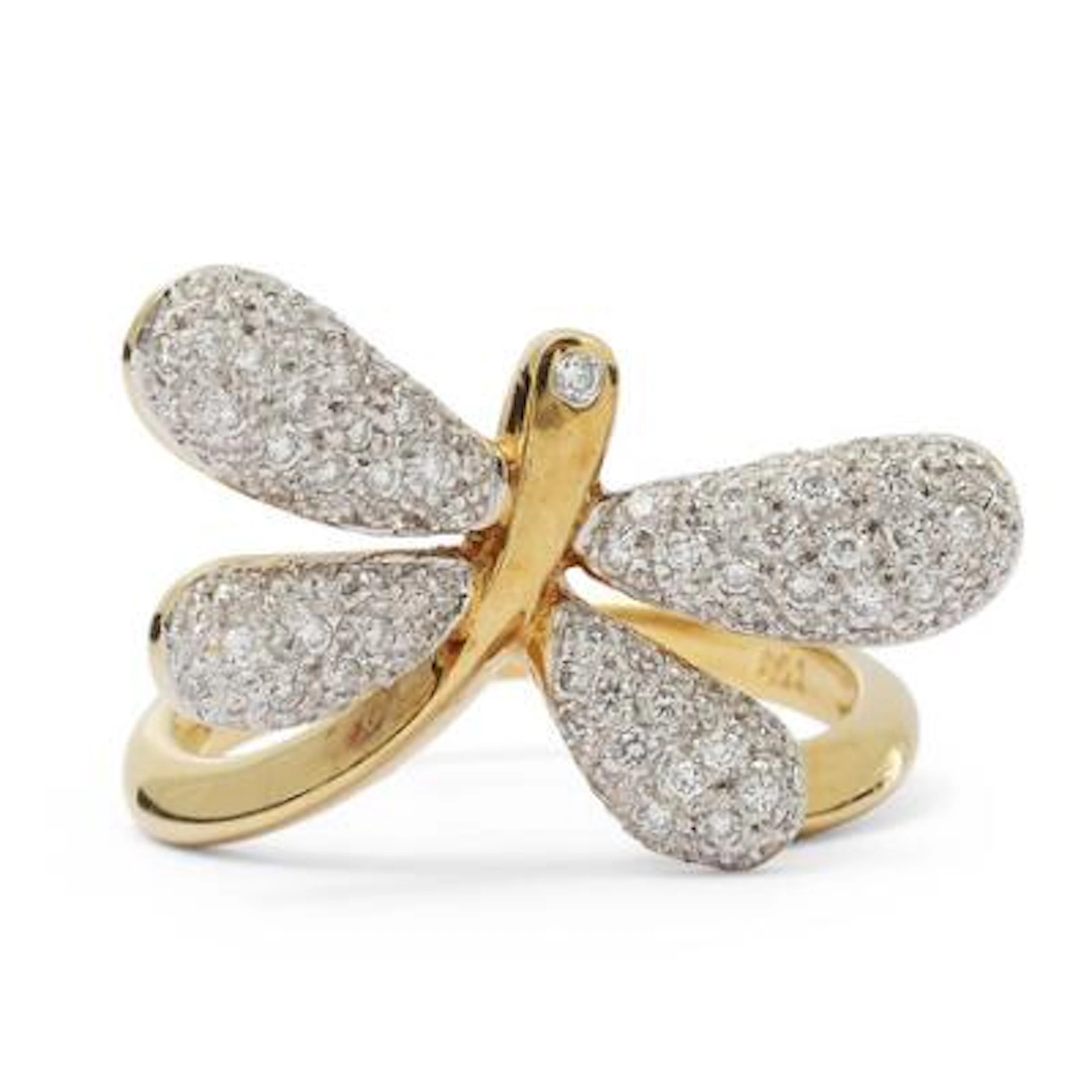 A diamond ring set with numerous brilliant-cut diamonds, mounted in