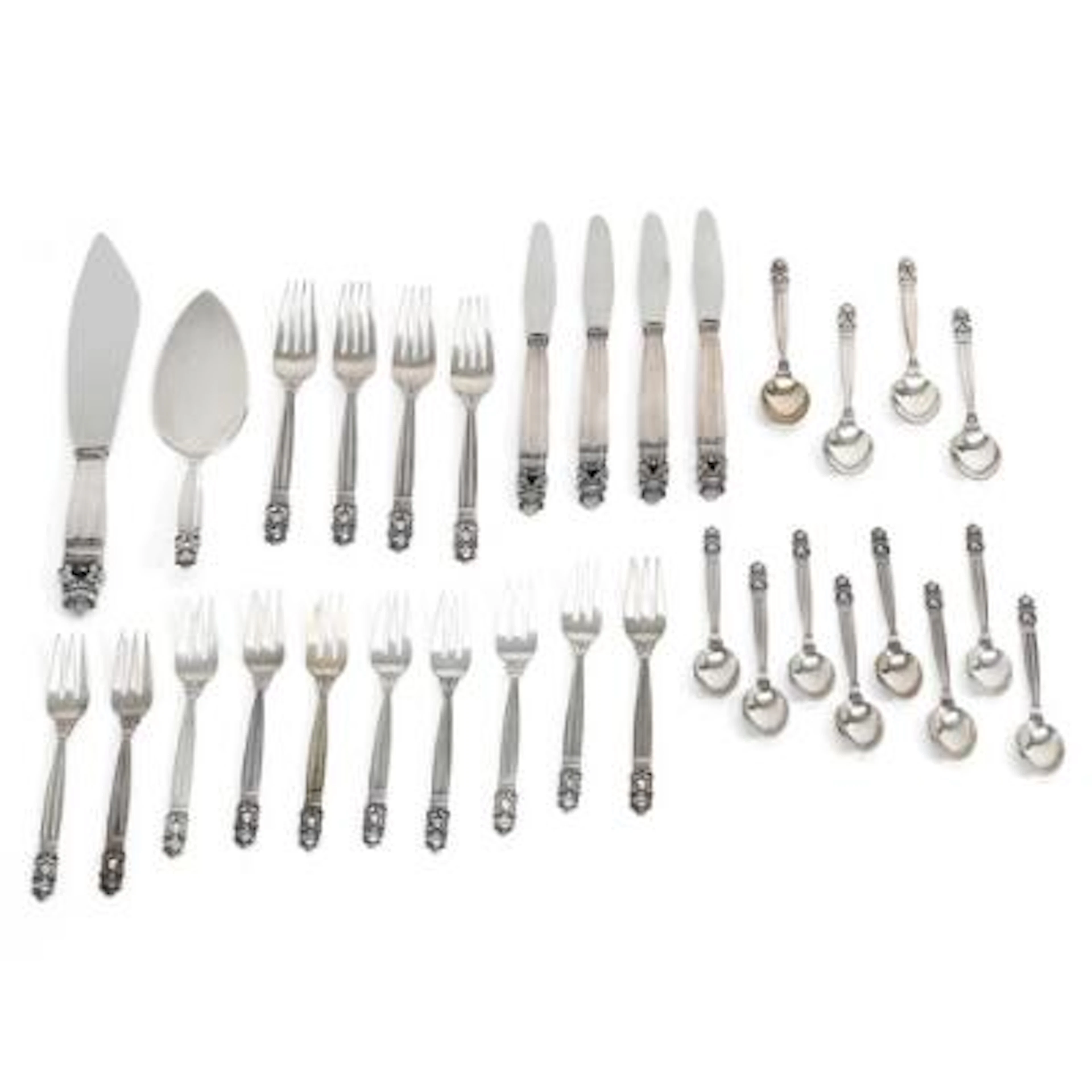Johan Rohde: "Acorn". Sterling silver cutlery and serving pieces.