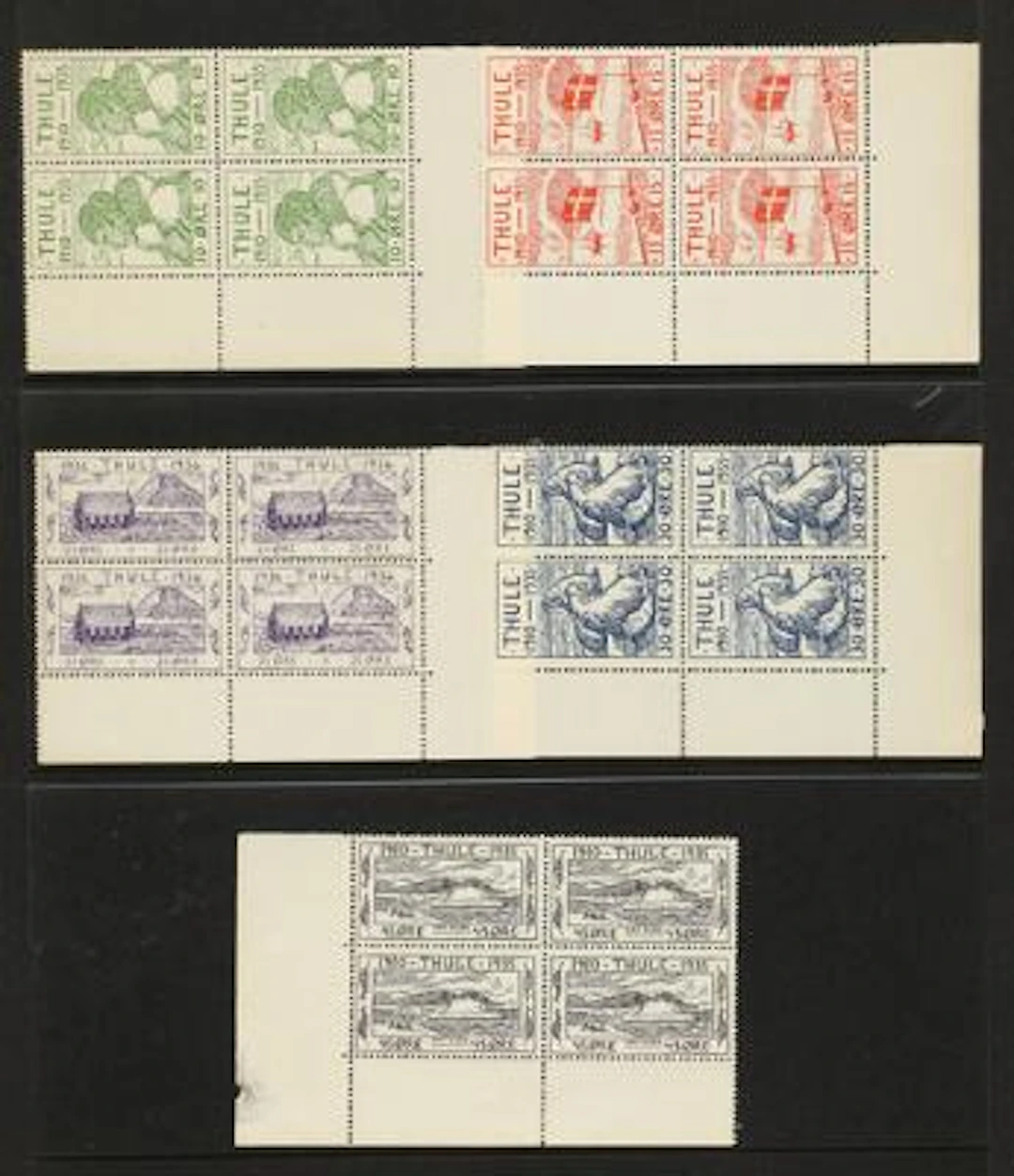 Greenland. 1935-1974. Fine collection marginblocks of 4, starting