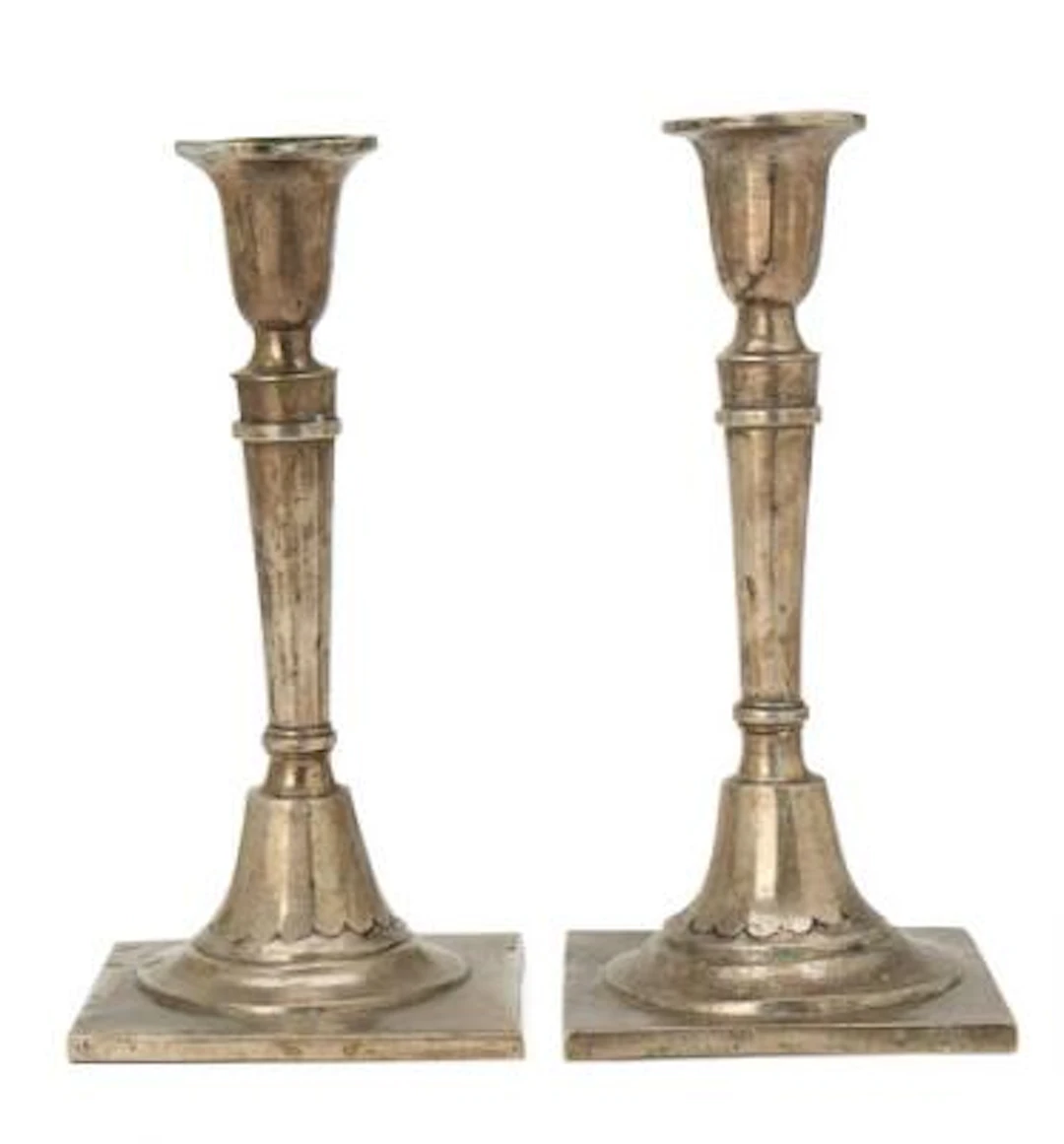 Pair of Louis XVI silver candlesticks, indistinctly marked, presumably