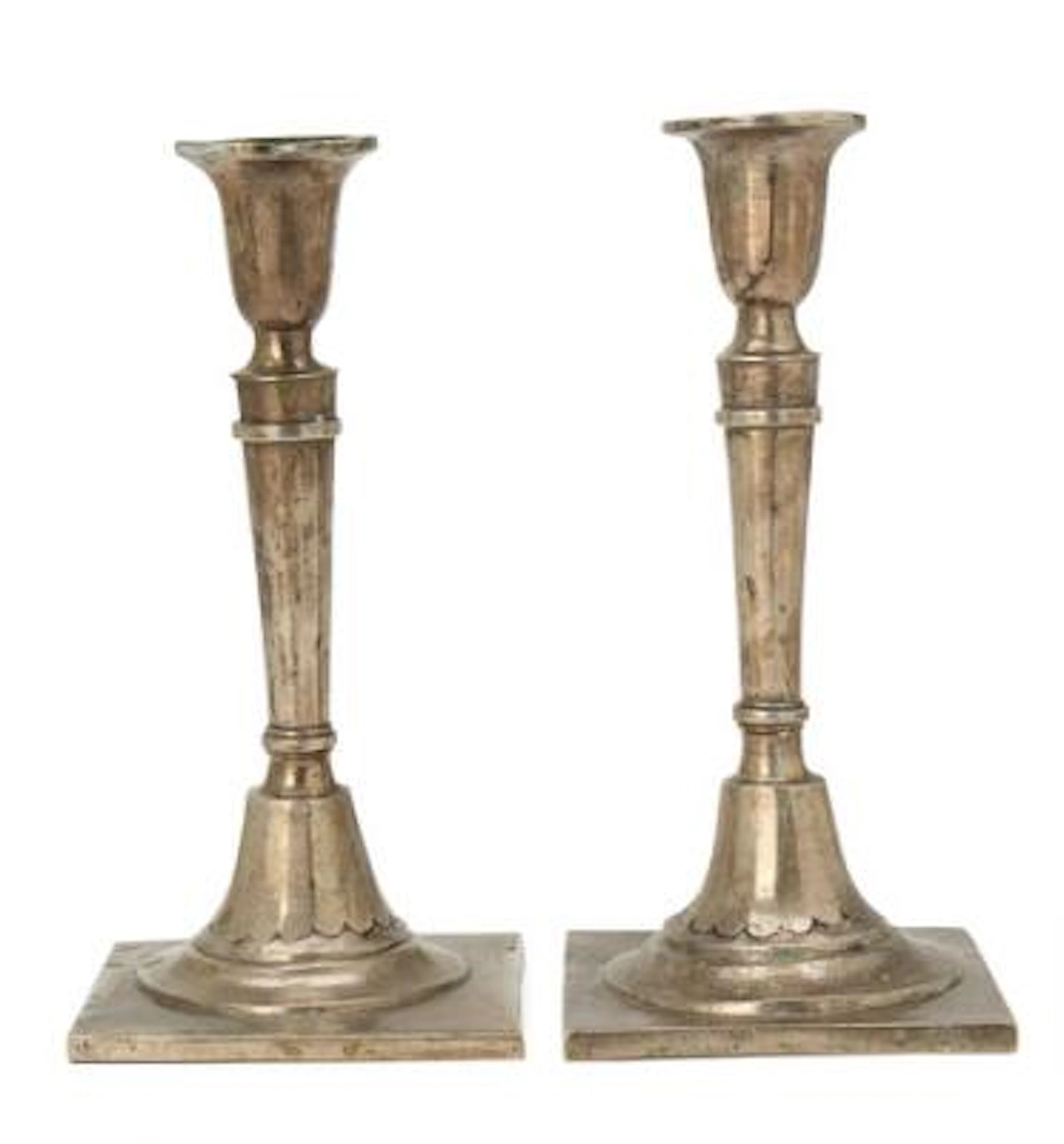 Pair of Louis XVI silver candlesticks, indistinctly marked, presumably