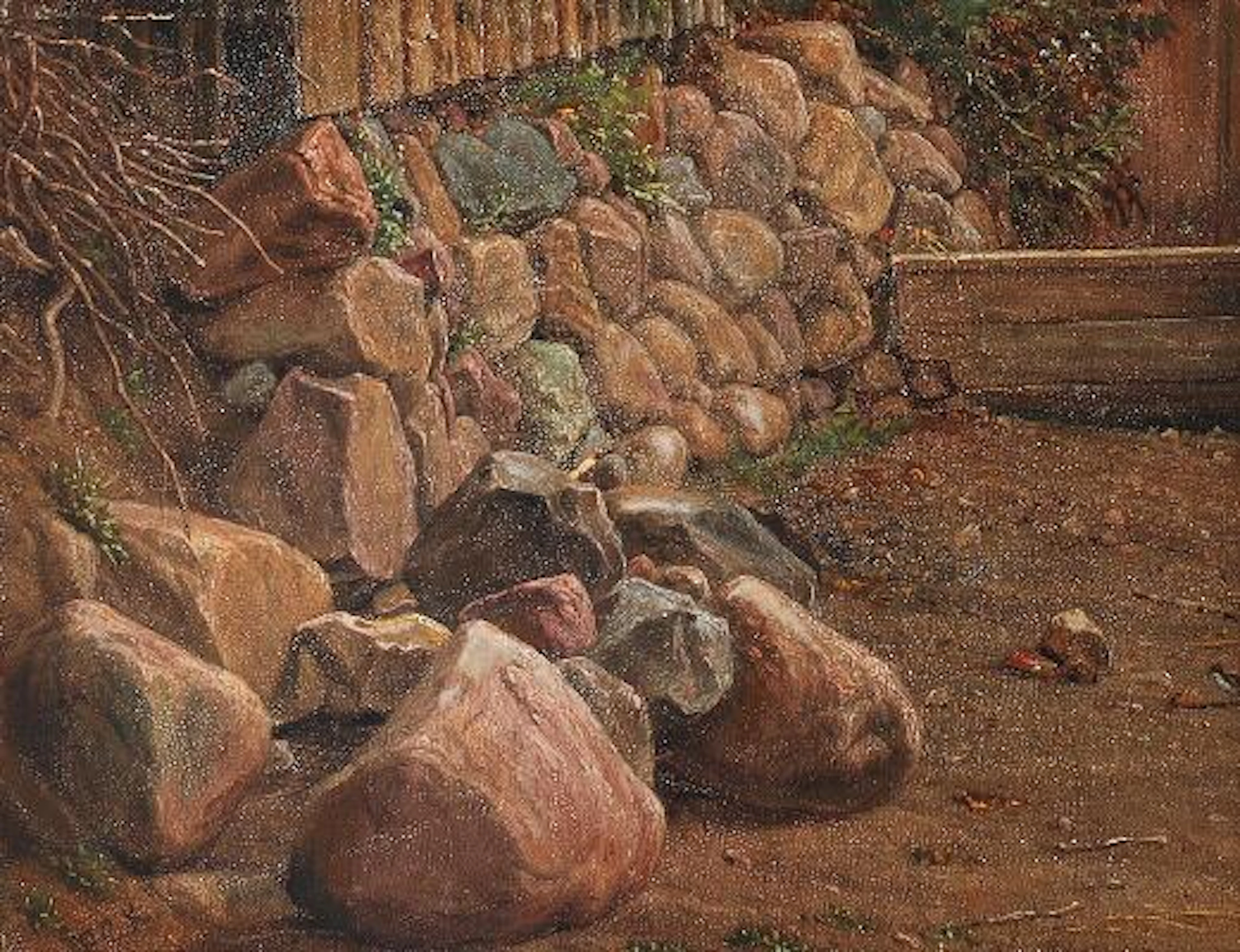 F. C. Kiærskou: A stone wall. Signed and dated FCK 1870. Oil on panel.