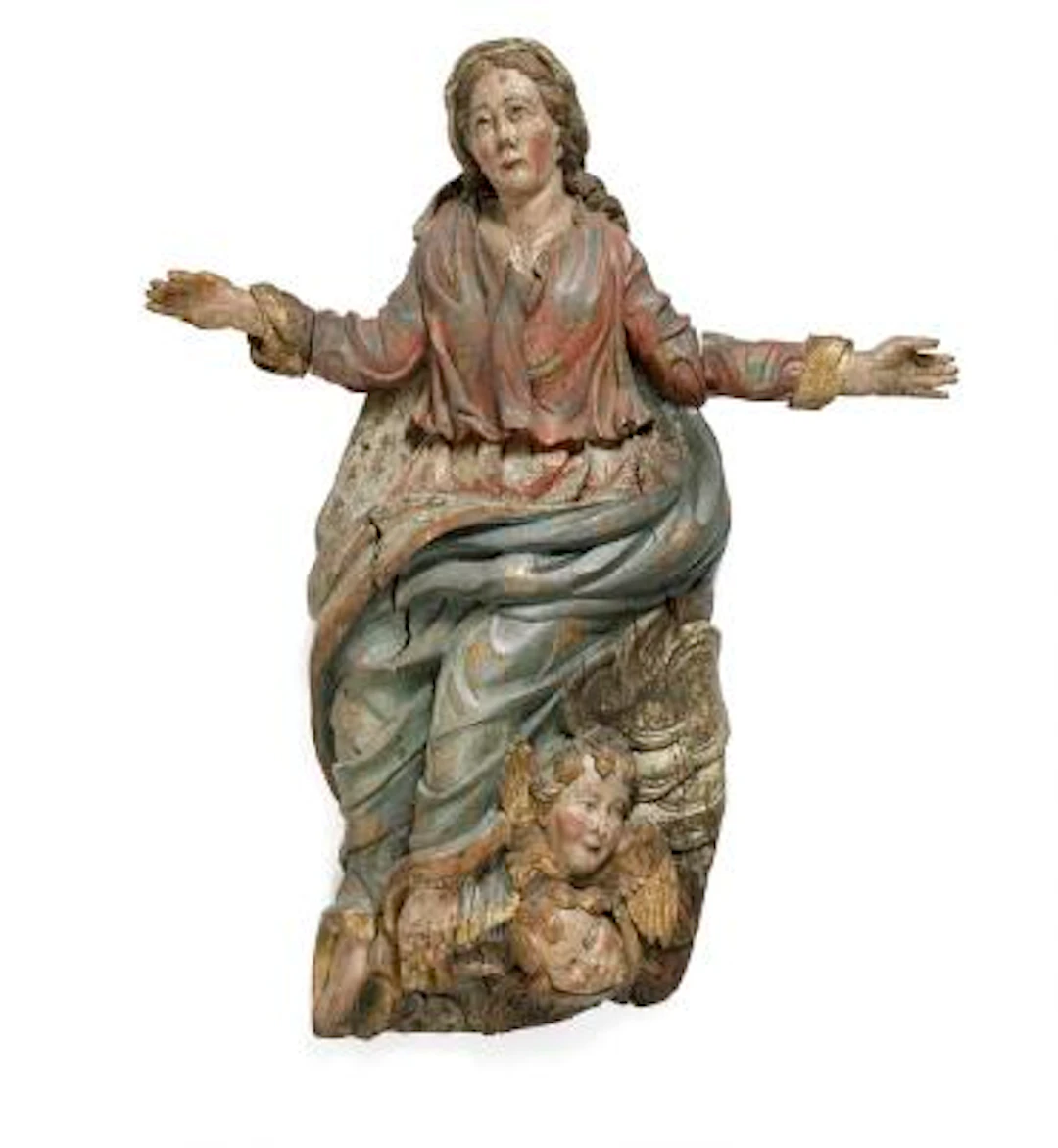 A large Baroque carved and painted oak figure of the Ascension of
