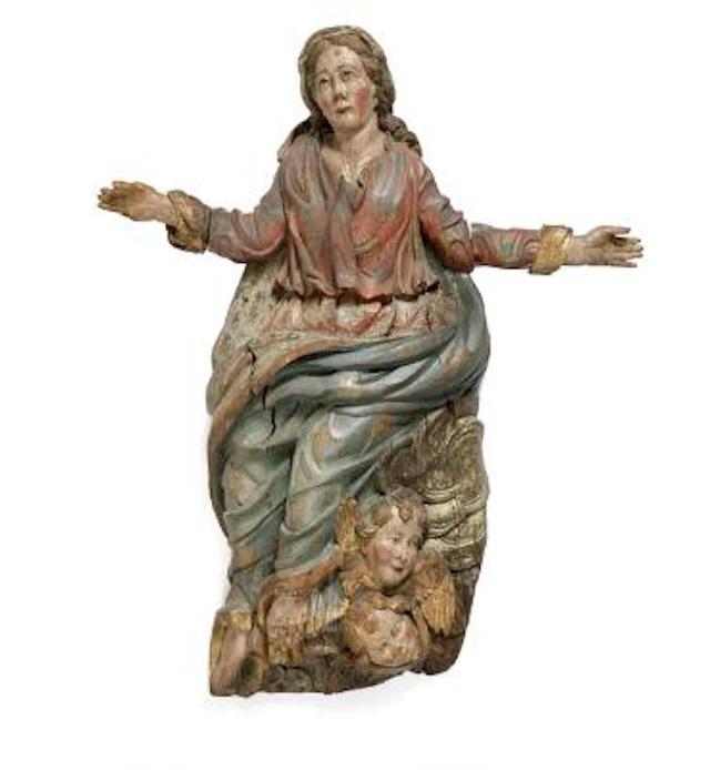 A large Baroque carved and painted oak figure of the Ascension of