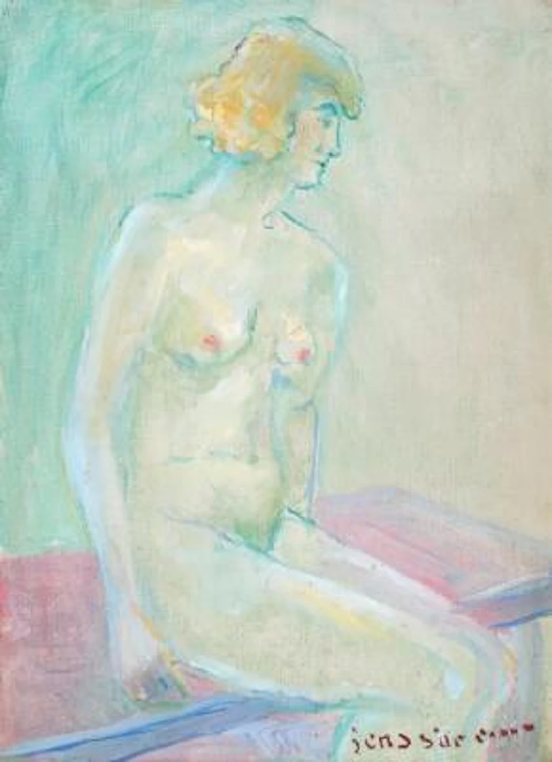 Jens Sørensen: Naked female. Signed Jens Sørensen. Oil on canvas.