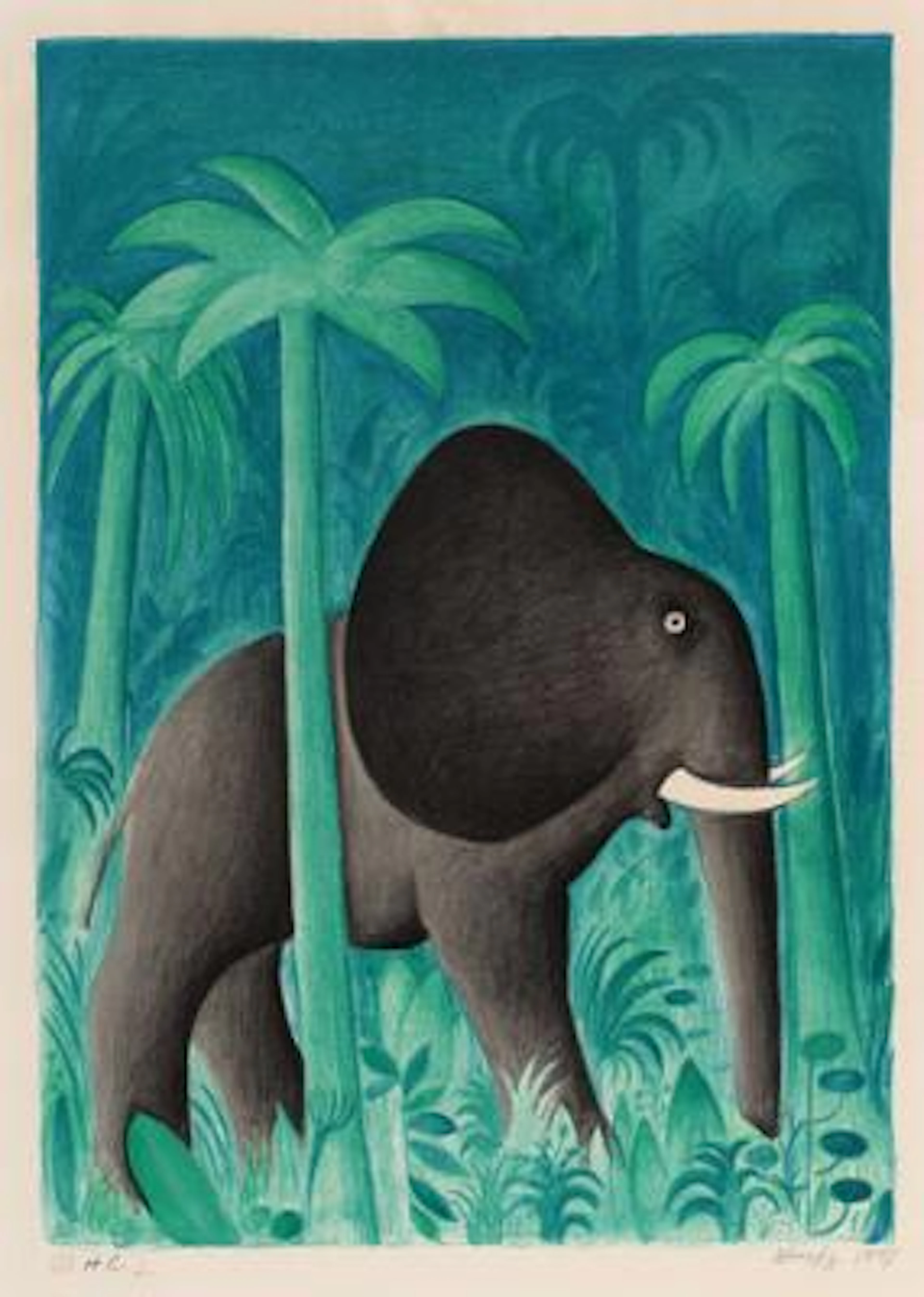 Hans Scherfig: "African Elephant". Signed Scherfig 1971, H.C. Lithograph