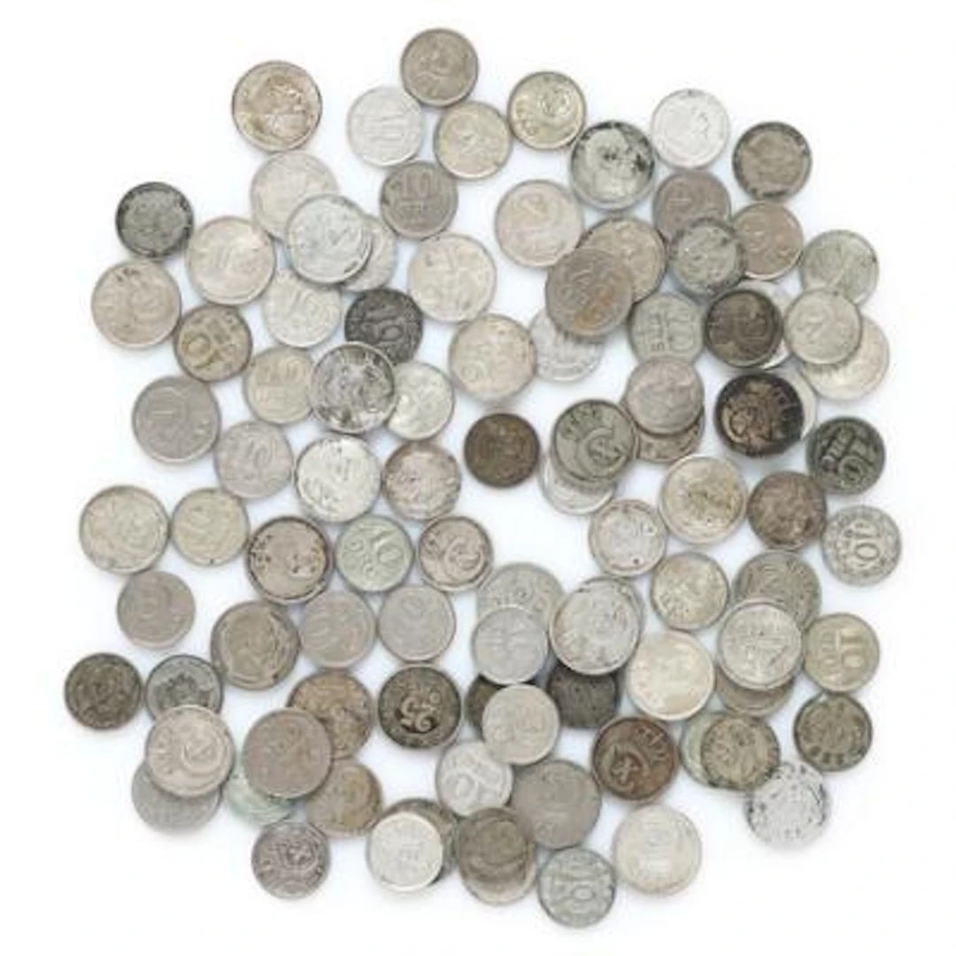 Collection of 10 and 25 øre 1874 to 1922, in total 97 pcs in varying