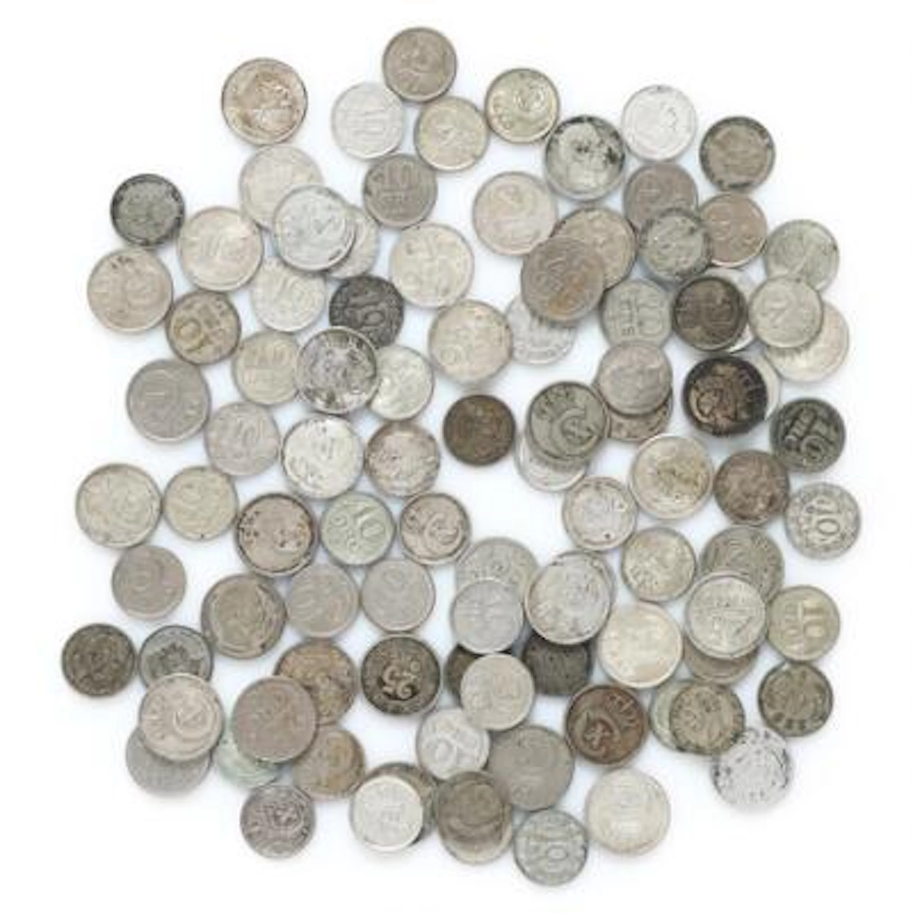 Collection of 10 and 25 øre 1874 to 1922, in total 97 pcs in varying
