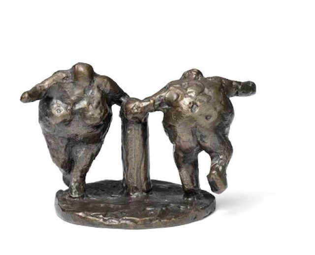 Keld Moseholm: A couple in circular movement. Stamped KM 0-8. Patinated