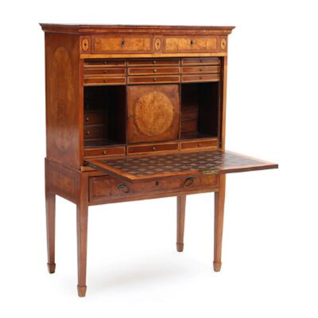 A 19th century fruit wood and root wood Empire secretary, front with