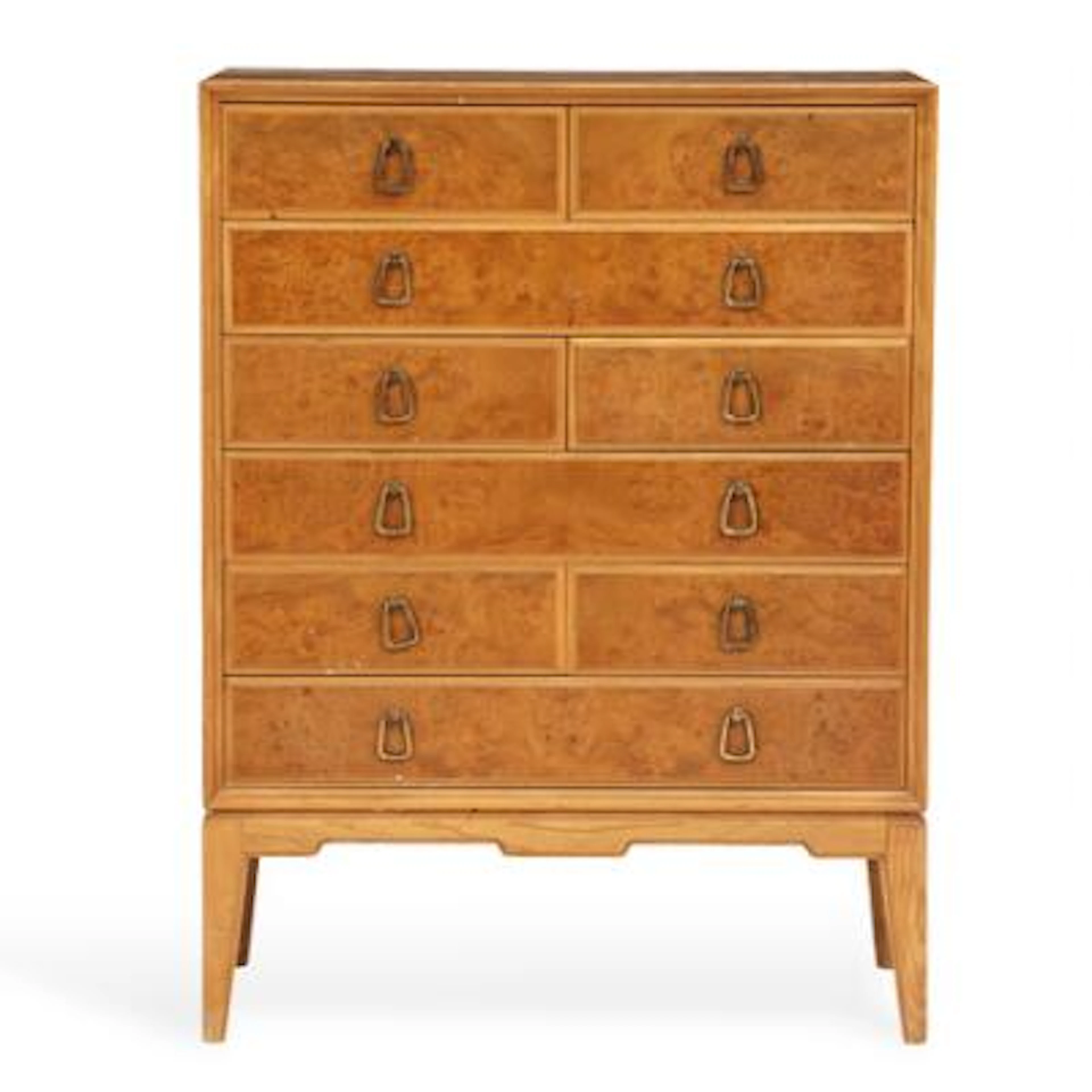 Swedish design: Chest of drawers of elm wood, front with nine drawers