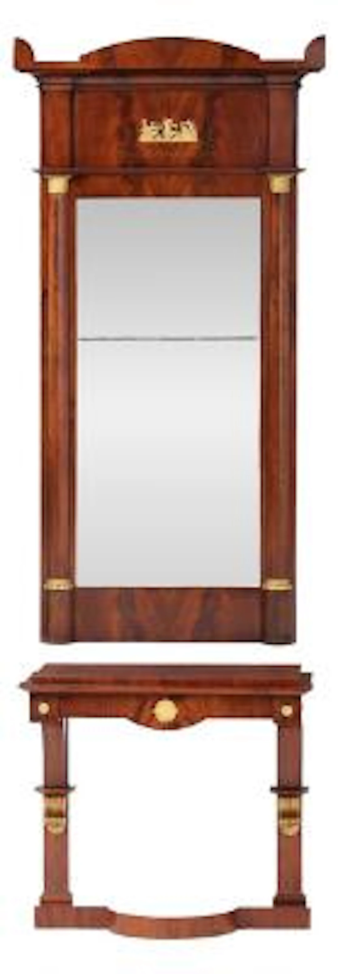 A Carl Johan mahogany mirror and console. Sweden, early 19th century.