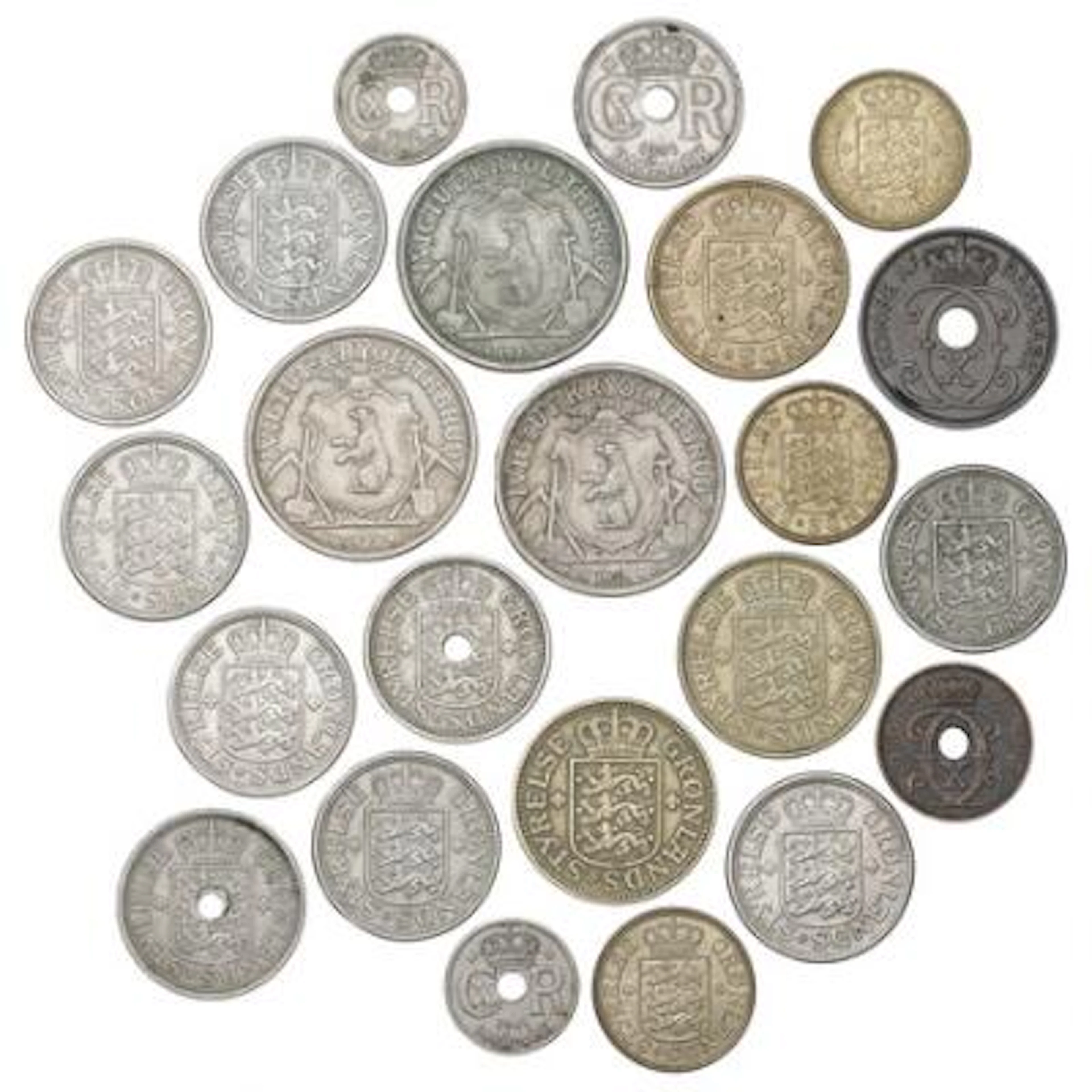 Greenland and Faroe Islands, collection of coins, in total 23 pcs