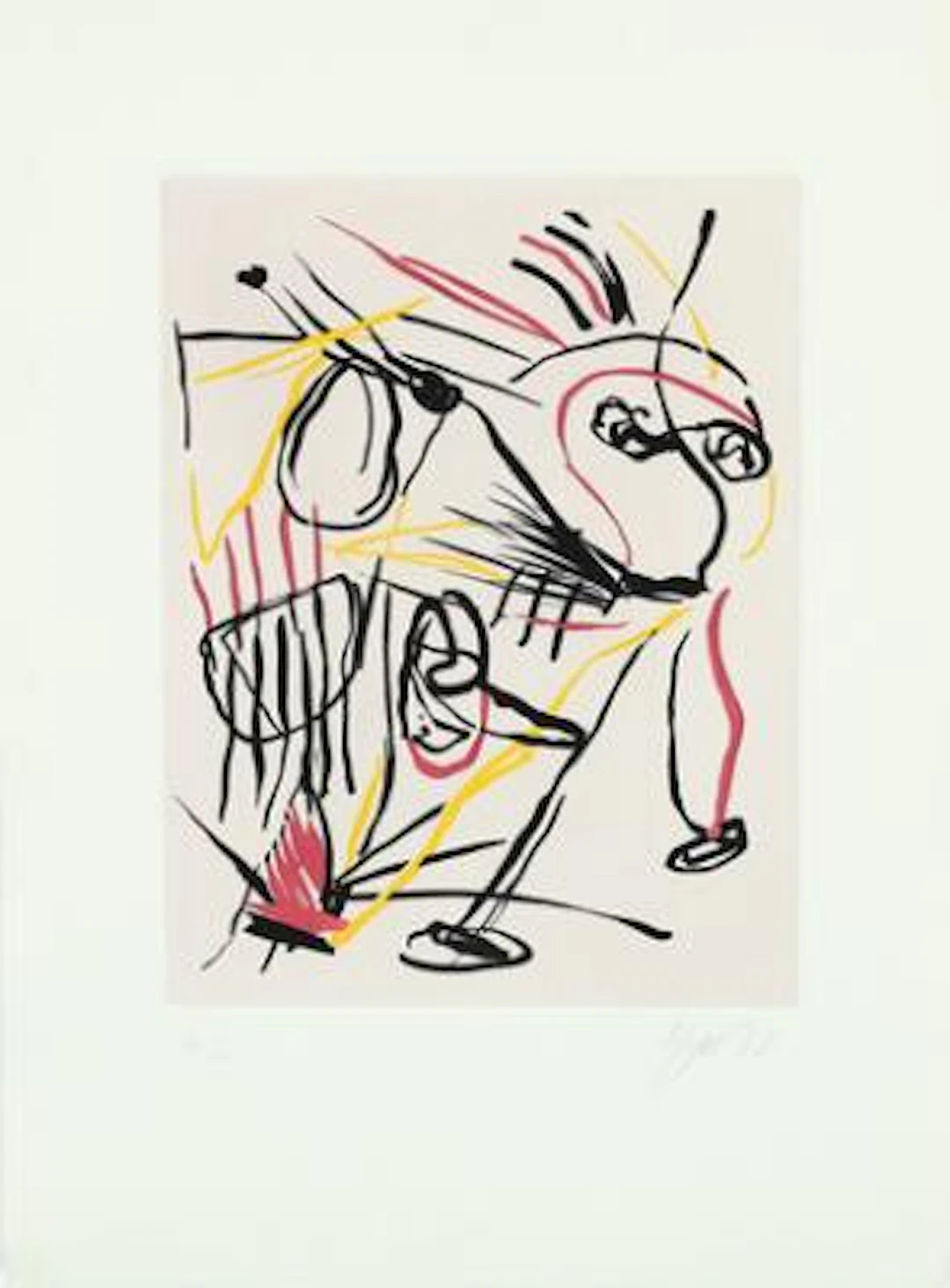 Karel Appel: "Como El Viento", Signed Appel 88. Etching in colours.