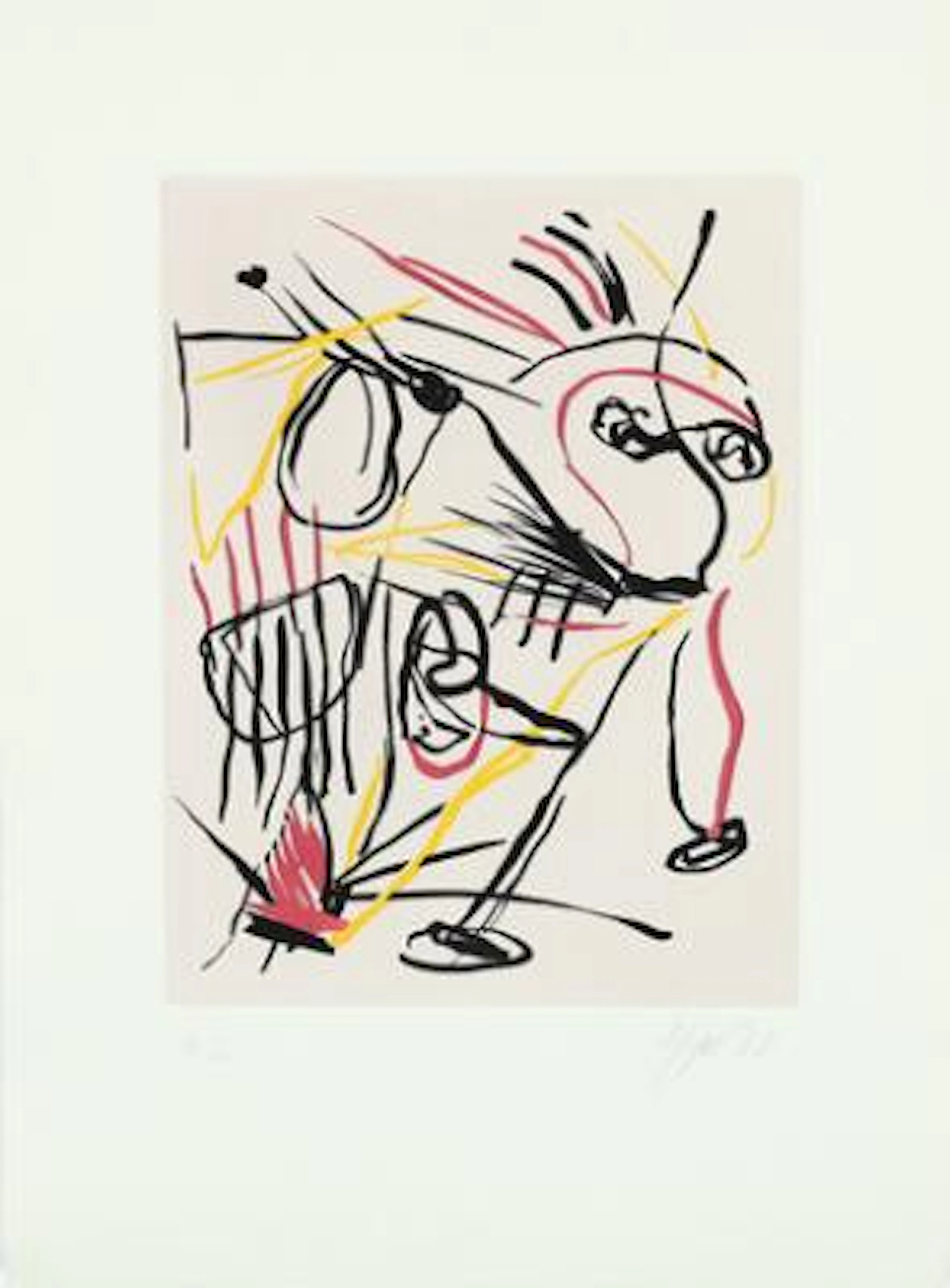 Karel Appel: "Como El Viento", Signed Appel 88. Etching in colours.