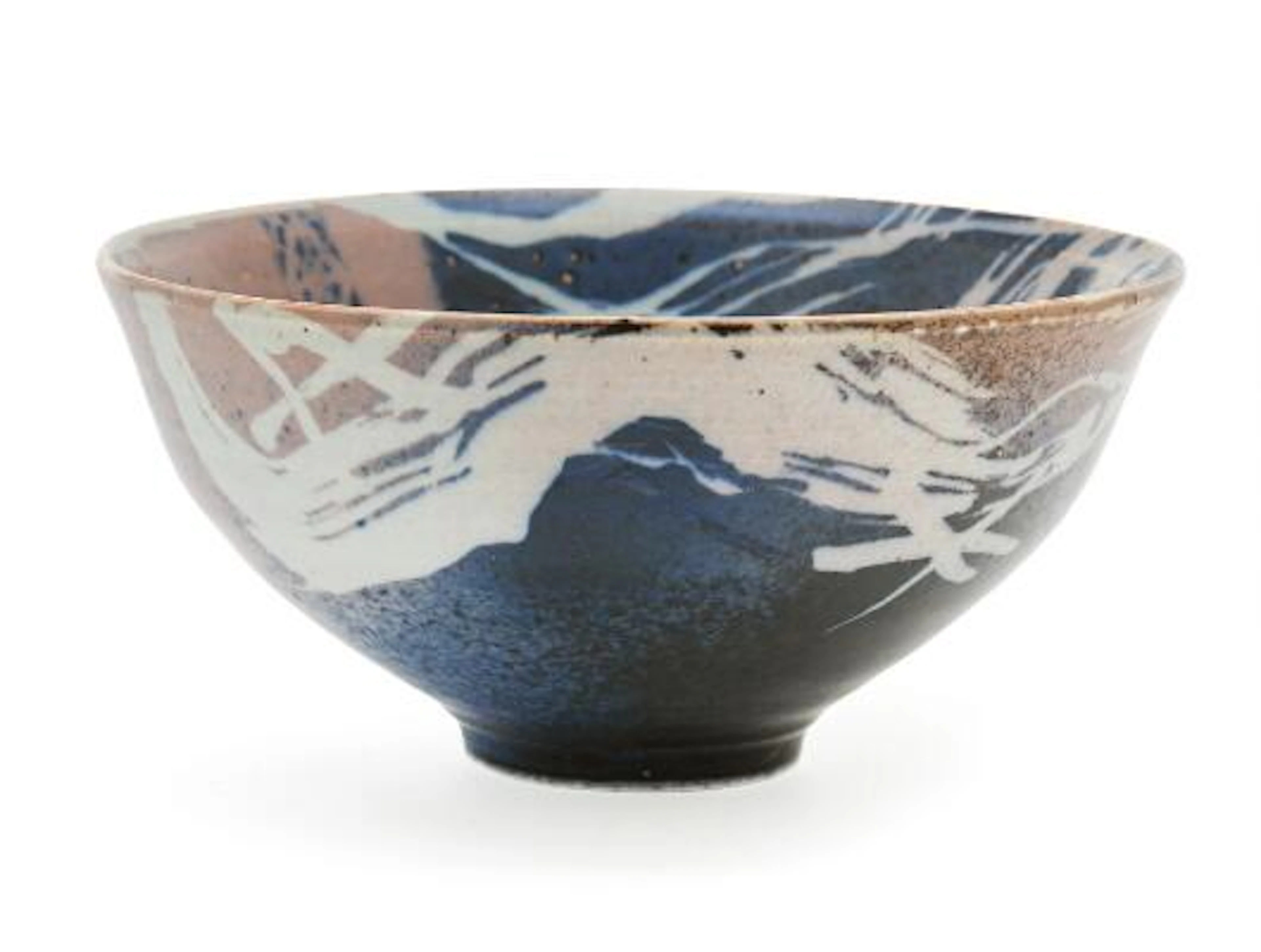 Ivan Weiss: A circular stoneware bowl decorated with grey, brown-rose