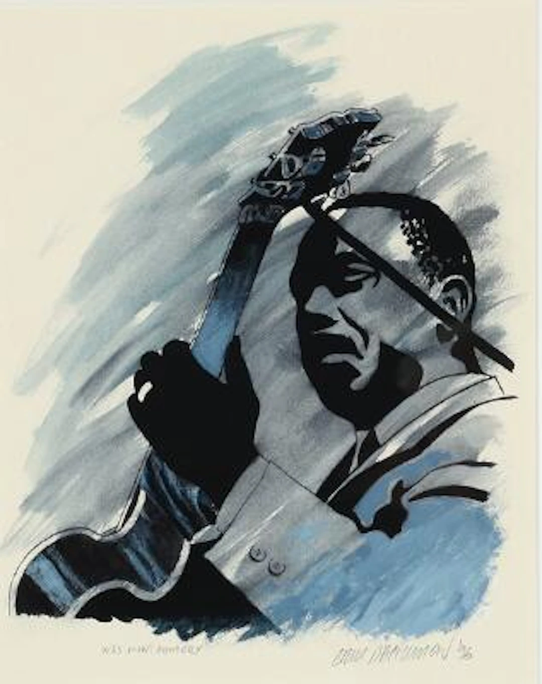Erik Rasmussen: Wes Montgomery. Signed Erik Rasmussen 96. Gouache