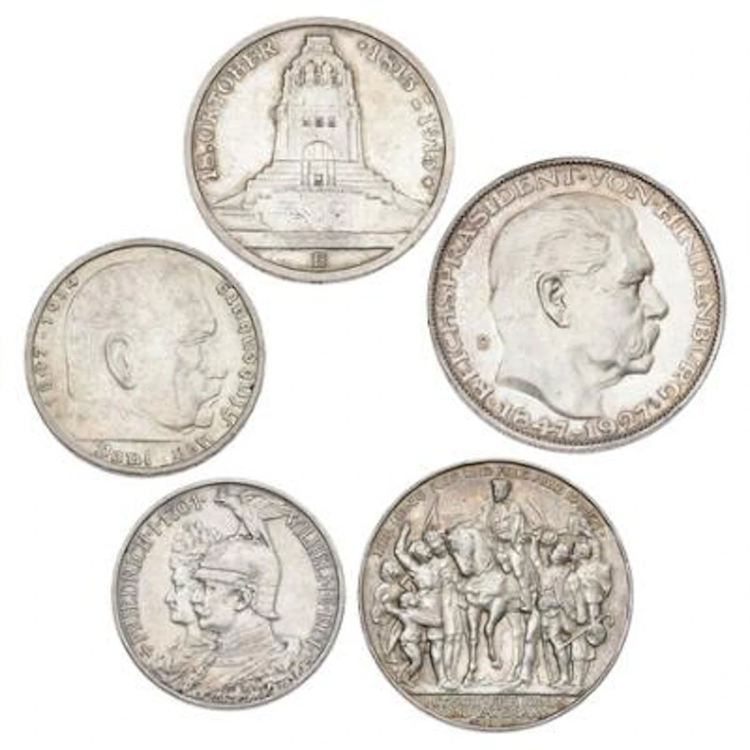 Collection of German coins and medal, 5 pcs, plus album with Swedish