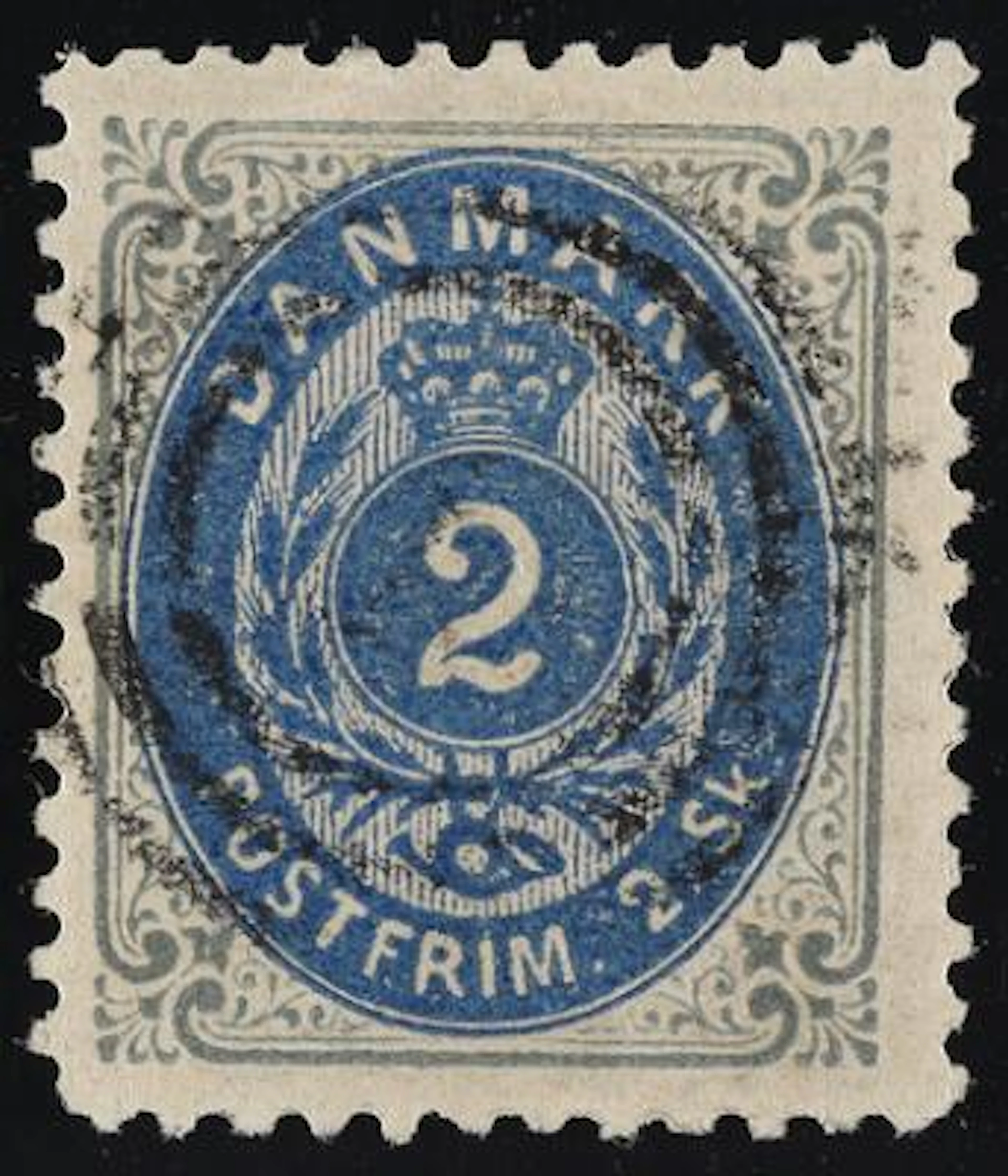 1870. 2 sk. grey/blue. Line-perforated 12 1/2. Most beautiful copy