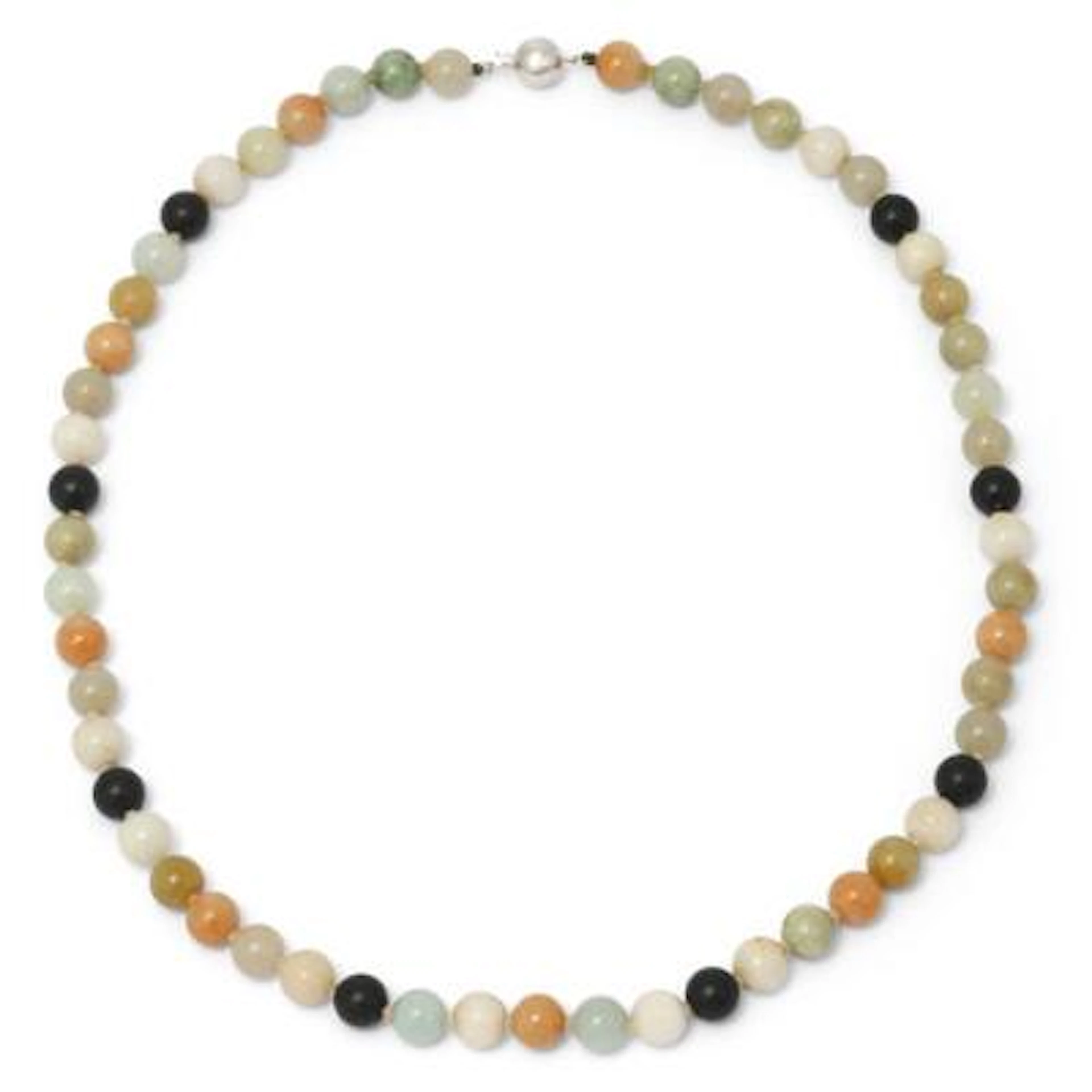 A jade necklace set with numerous polished jade and nephrite beads