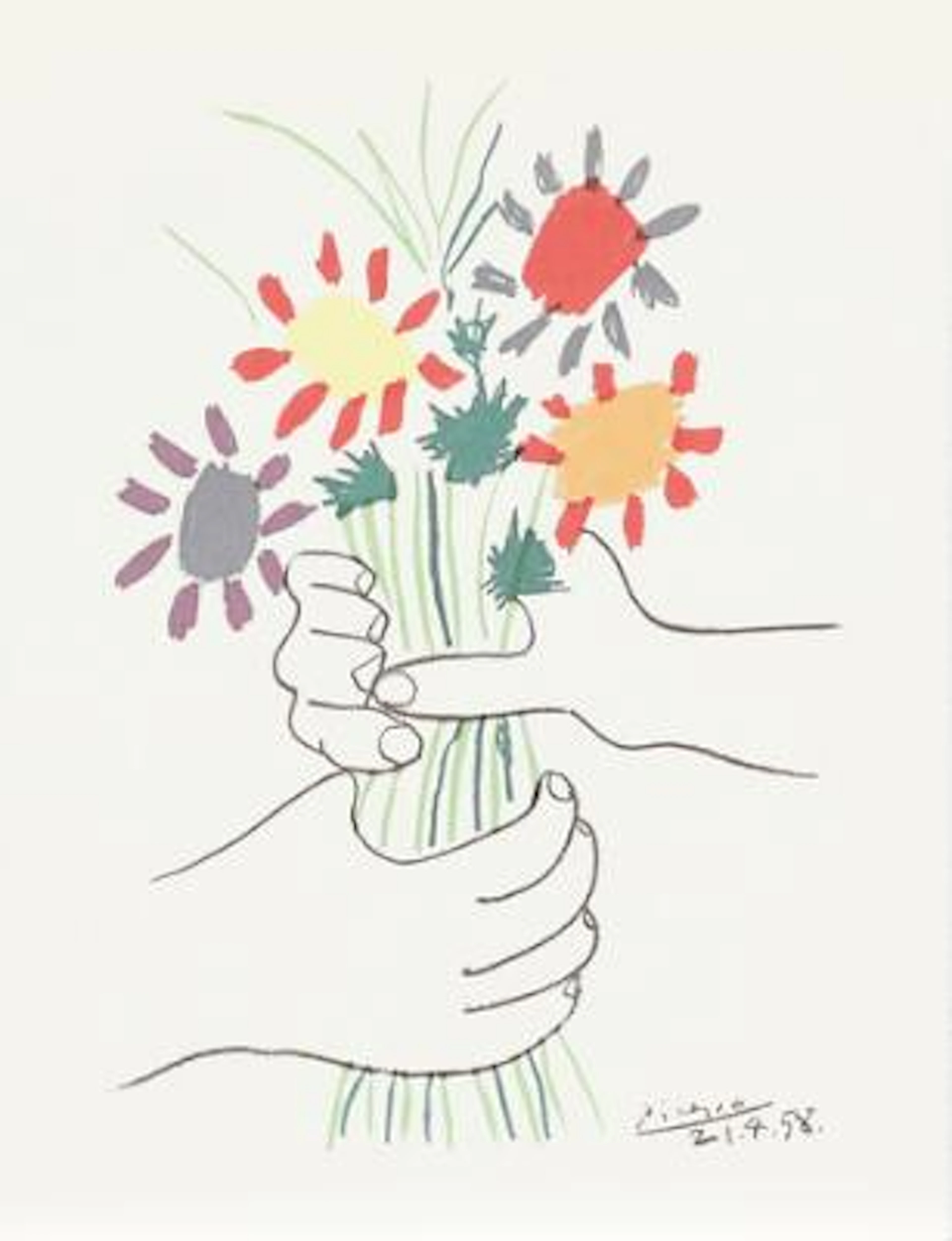 Pablo Picasso, after: “Bouquet de Fleurs”. Signed in the print. Lithograph.