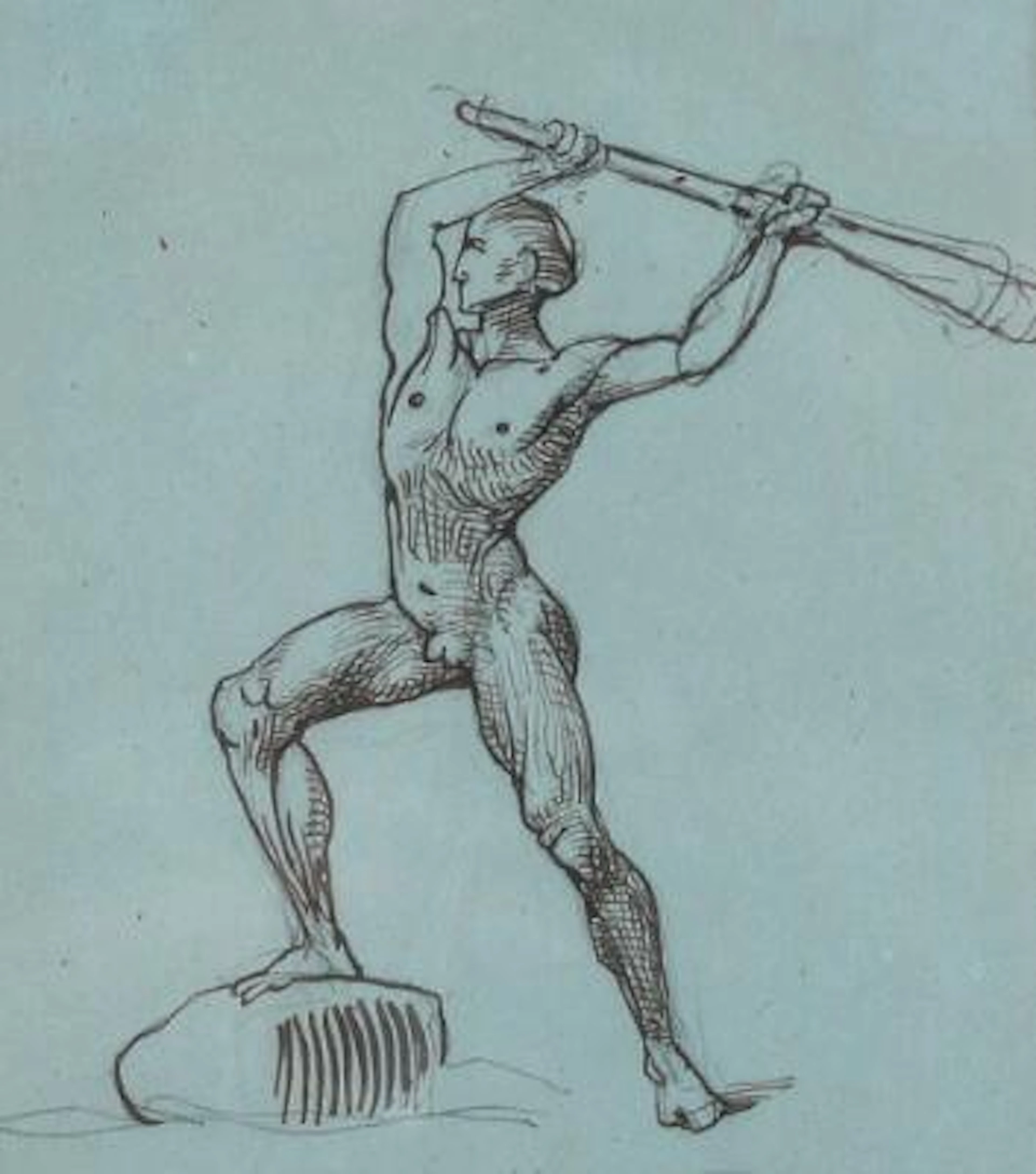 Wilhelm Marstrand: Male figure with club. Unsigned. Ink and pencil