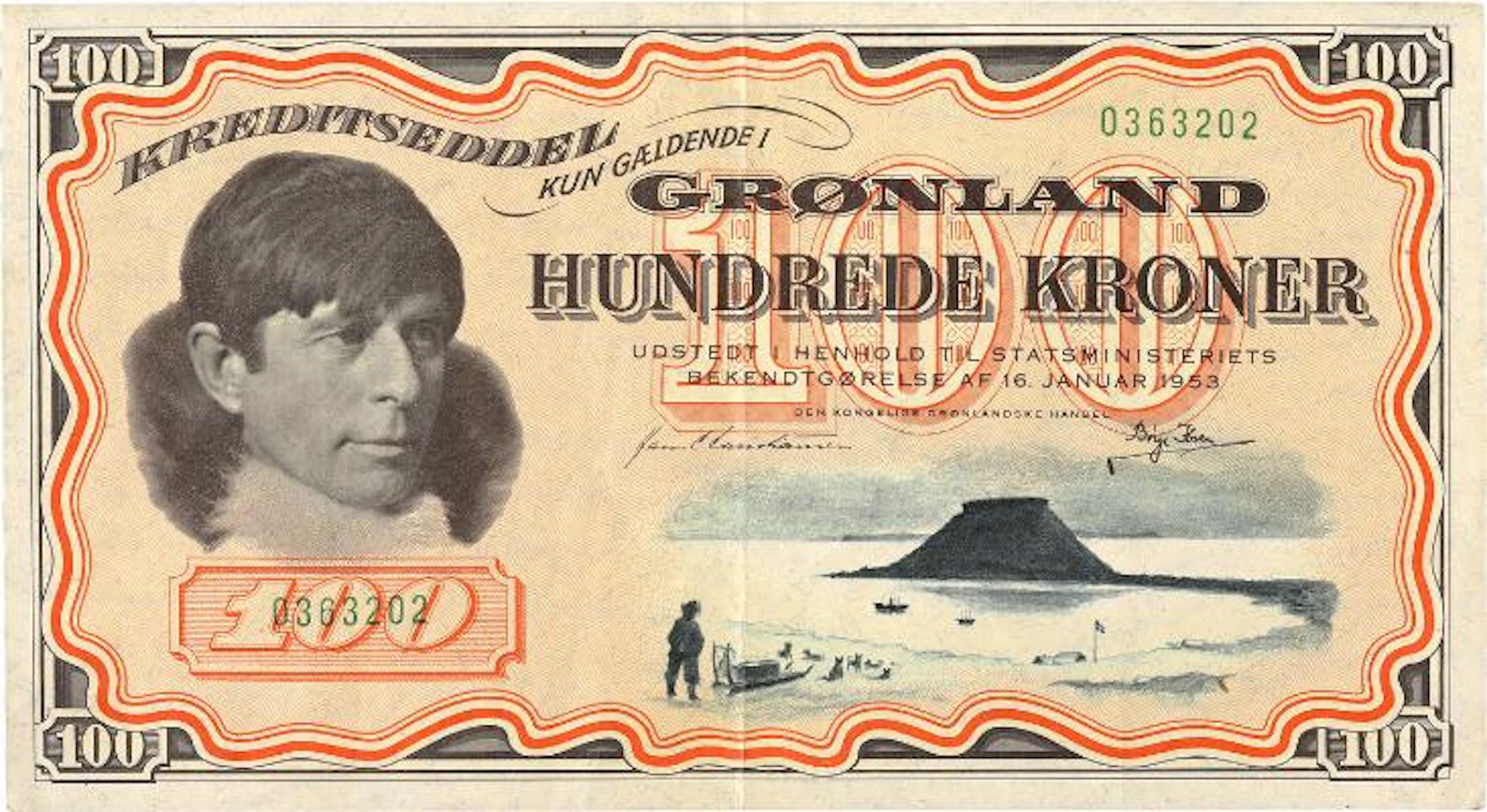 Greenland, 100 kr 1953, no. 0363202, Hans C. Christiansen / Børge