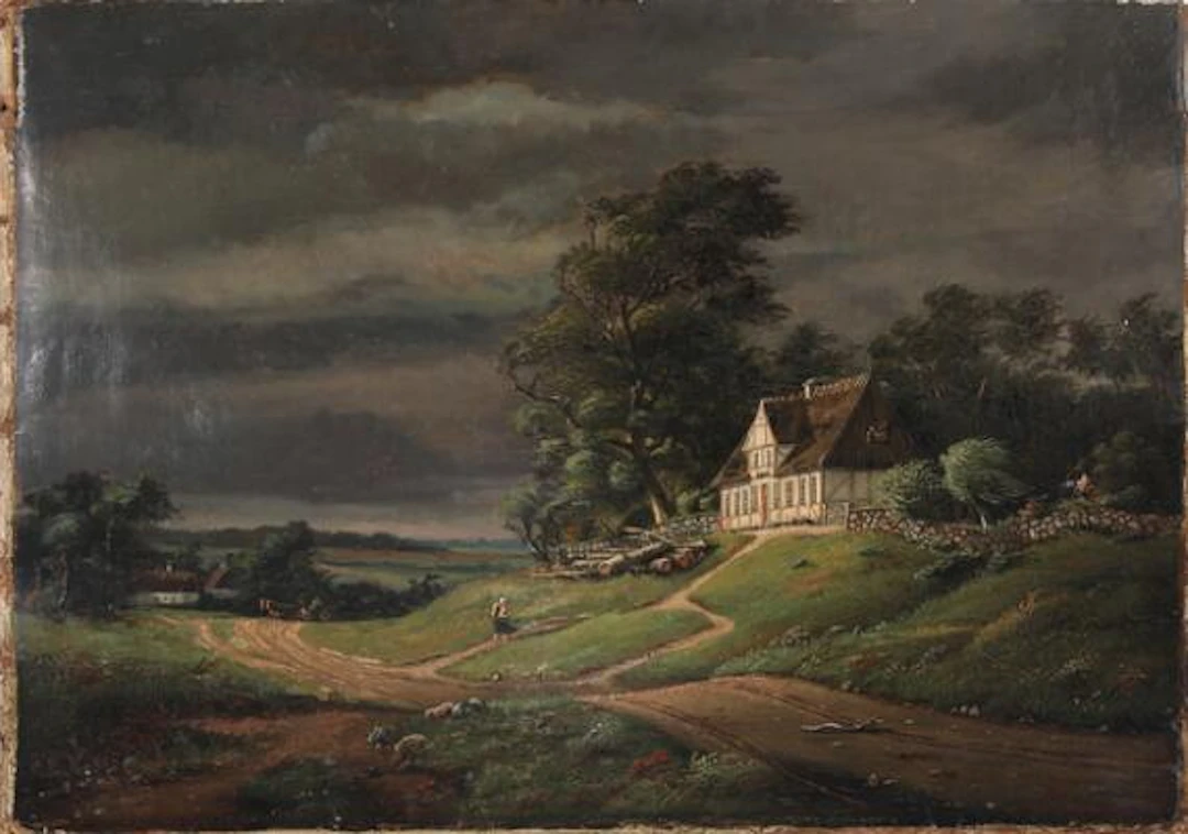 F. C. Kiærschou: "Landskab. Uvejret trækker op". Signed F.C.K. 51.