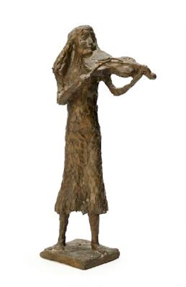 Hanne Varming: Violin player. Unsigned. Patinated bronze. H. 29 cm.