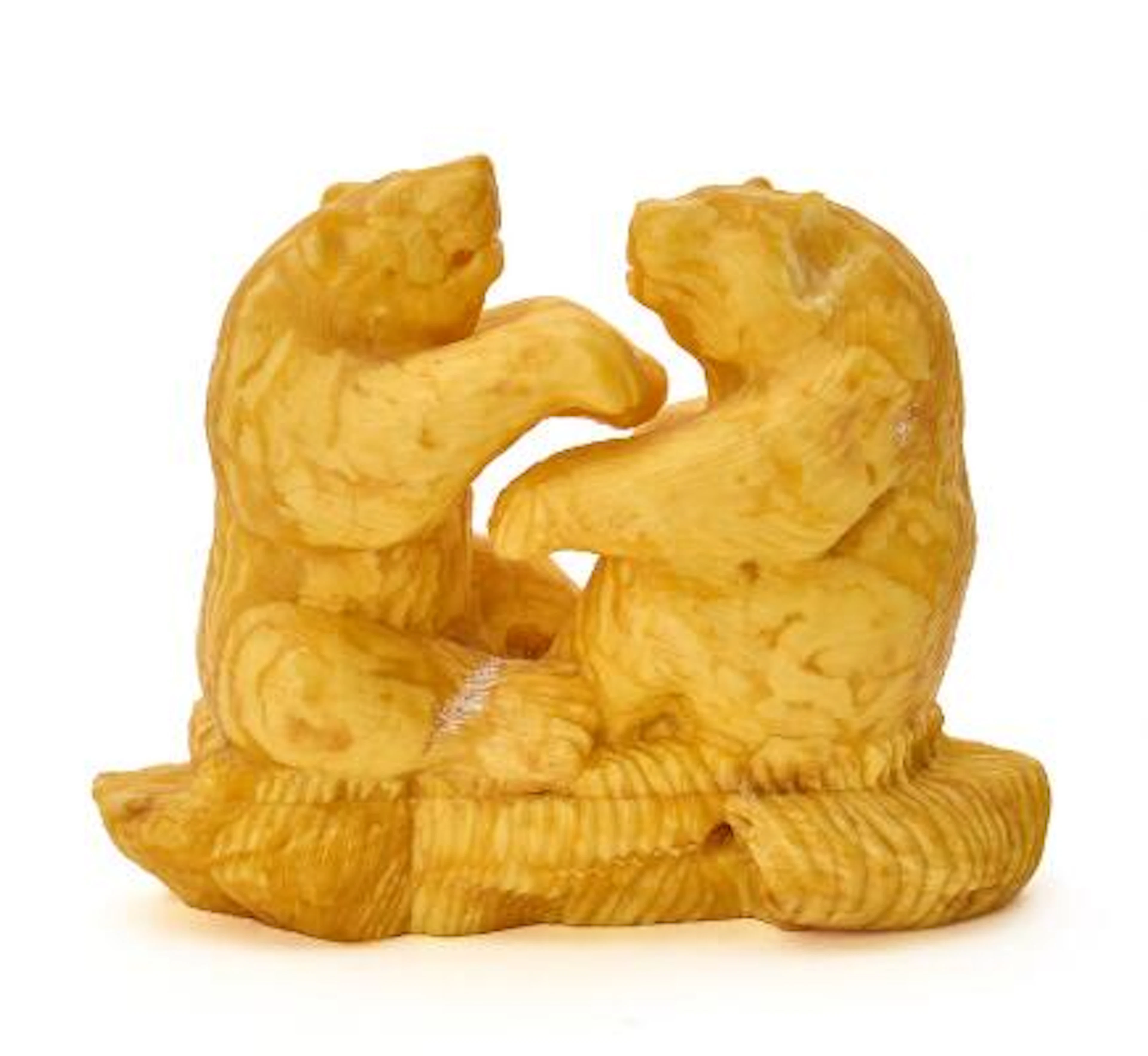 Figure of carved amber in the form of two bears. Weight 110 g. H.