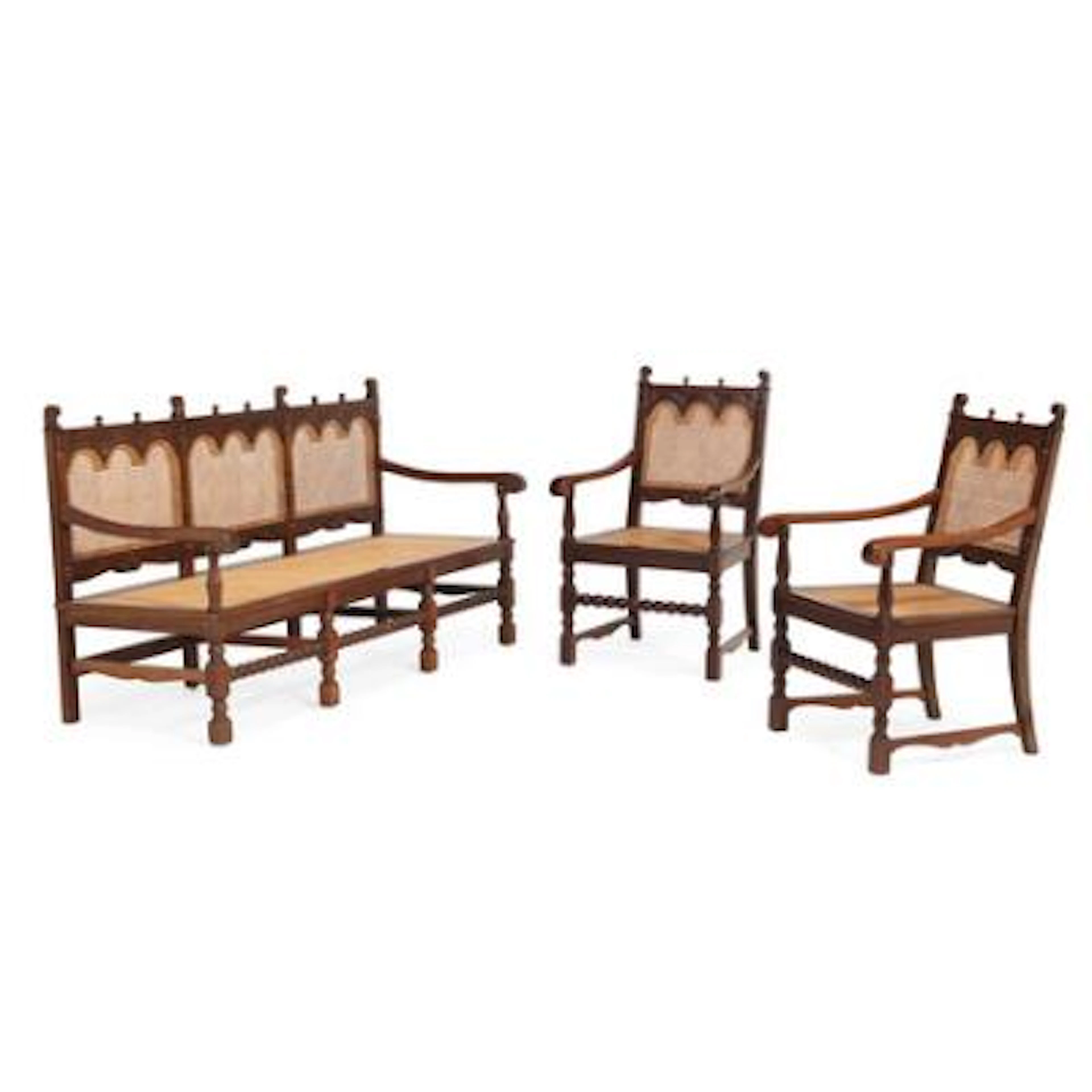 A Cuban furniture set made of mahogany with wicker seat and back