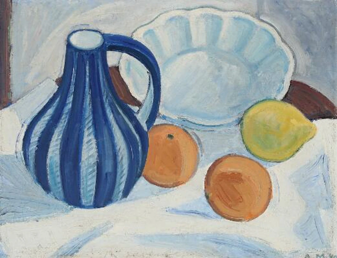 Danish artist, 20th century.: Still life. Signed AM 40. Oil on canvas.