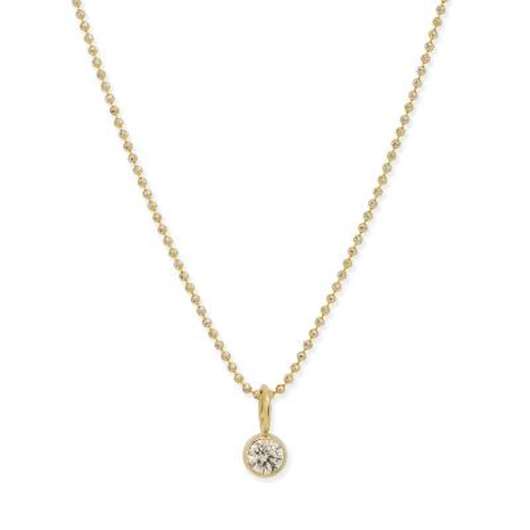 A necklace and pendant set with a brilliant-cut diamond mounted in