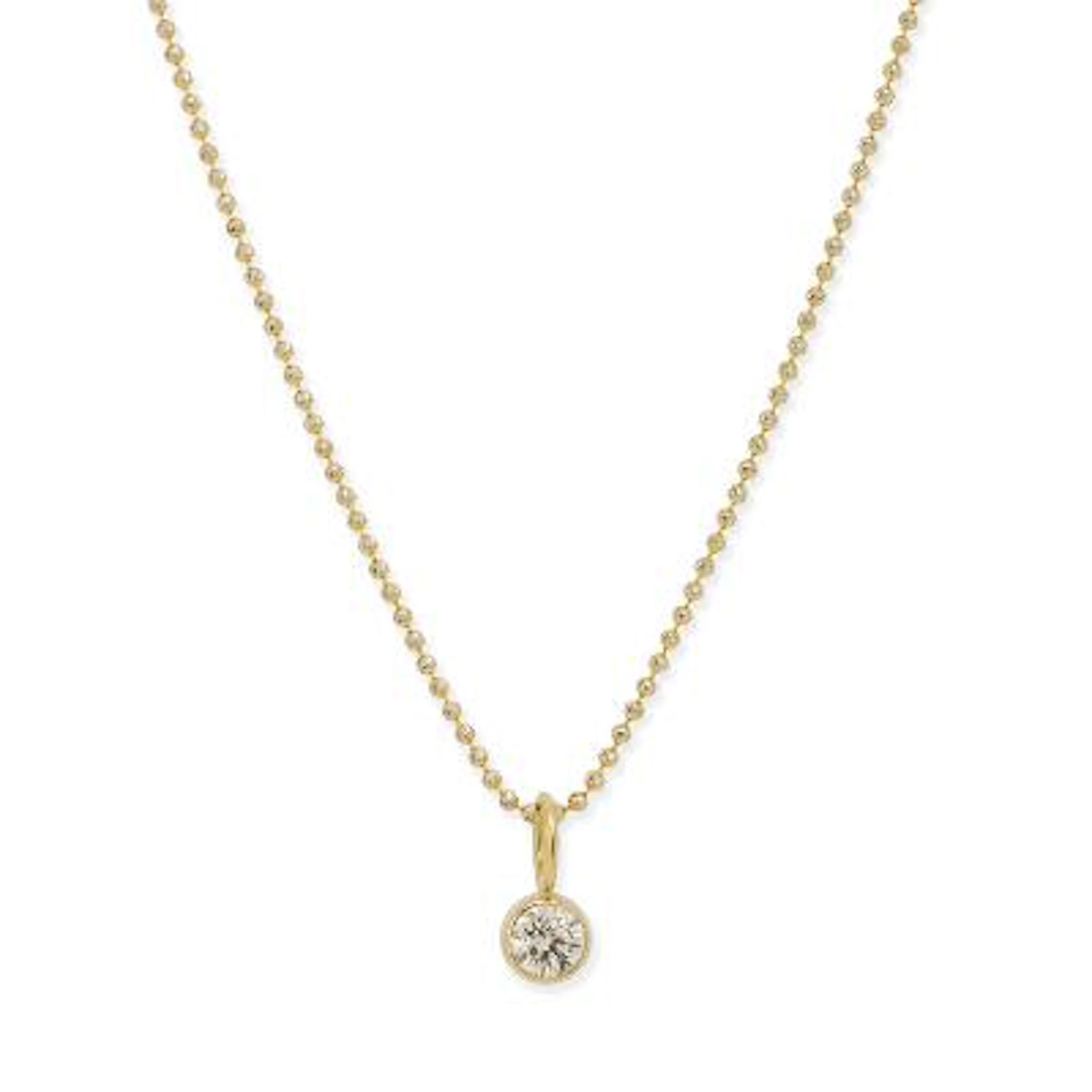 A necklace and pendant set with a brilliant-cut diamond mounted in