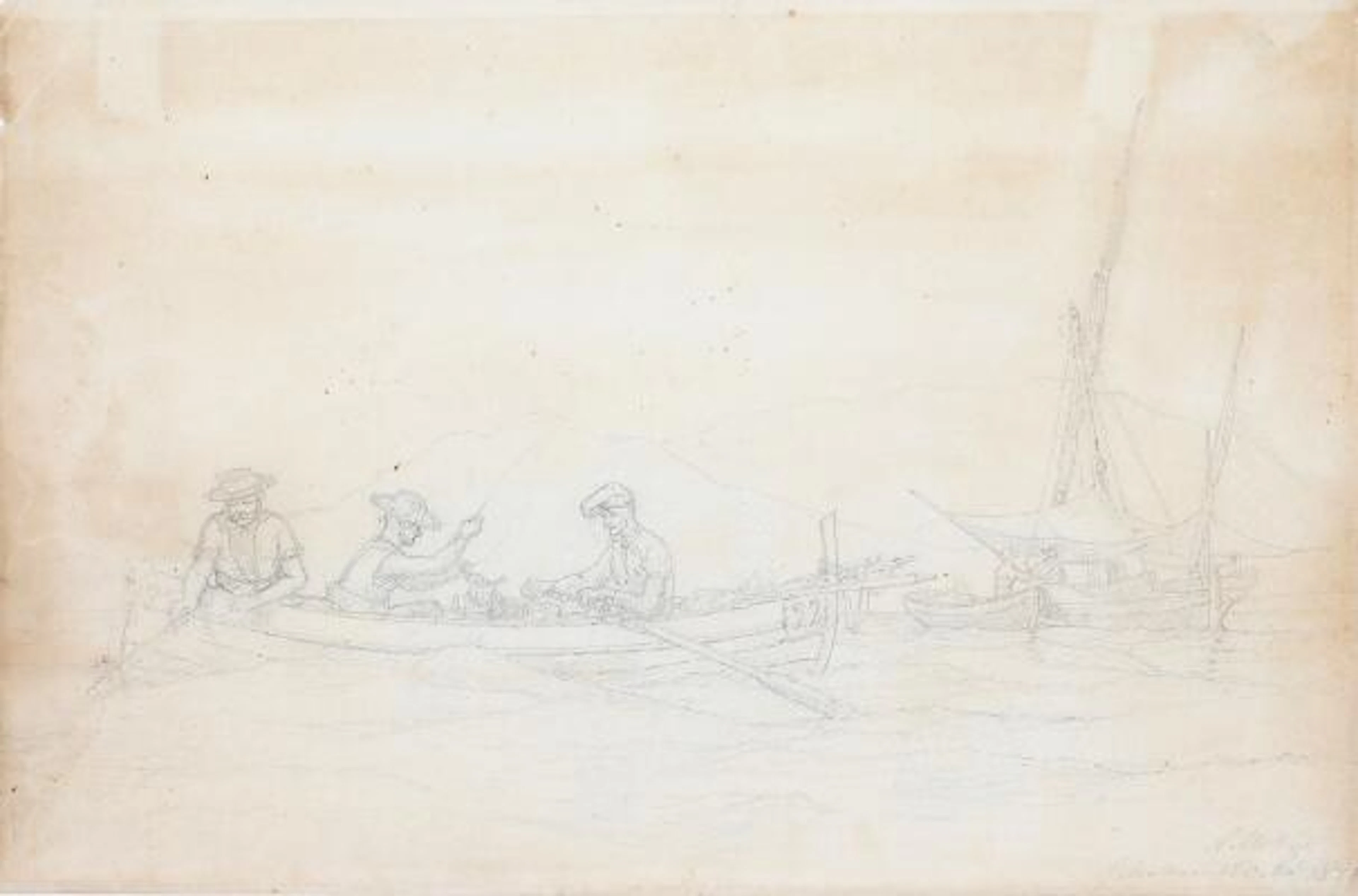Anton Melbye: Fishermen at sea. Signed and dated Anton Melbye Gibraltar