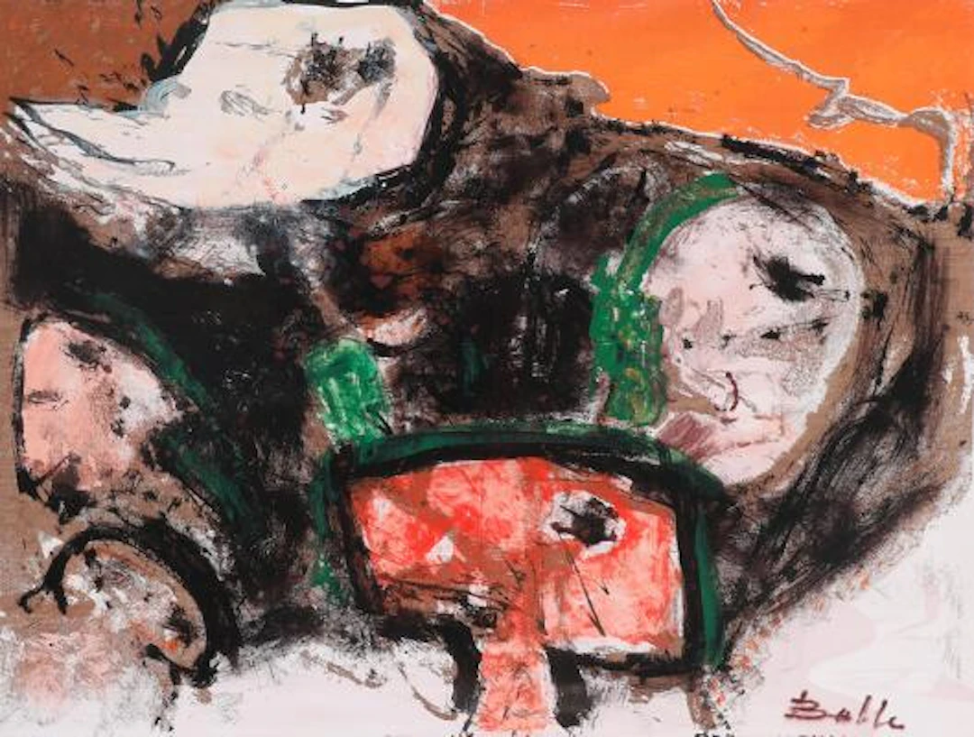 Mogens Balle: Untitled, 1974. Signed Balle. Handcoloured silkscreen.