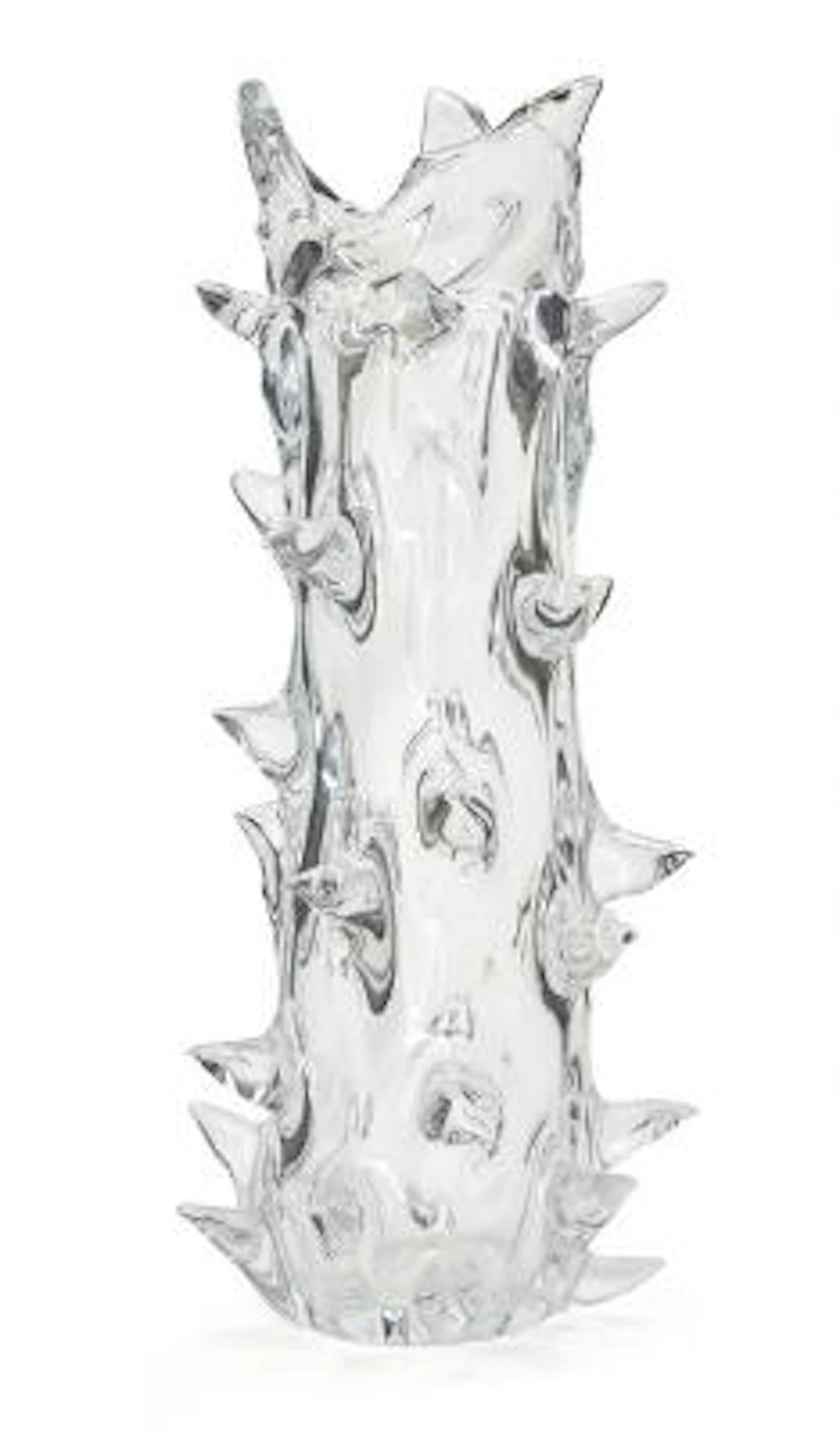 I In Mugnoni style: A tall "Brutalist" clear glass vase with spikes.