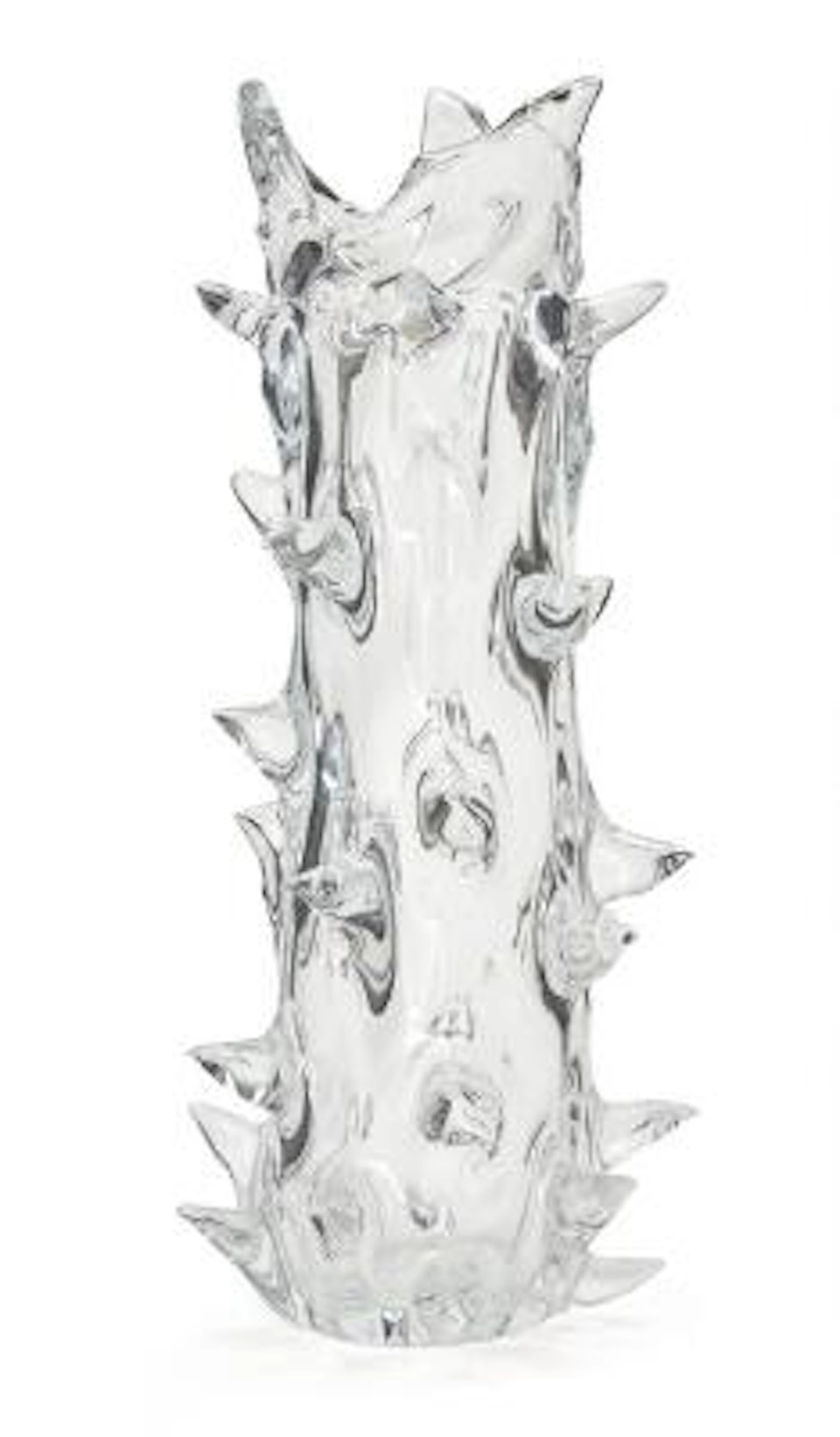 I In Mugnoni style: A tall "Brutalist" clear glass vase with spikes.